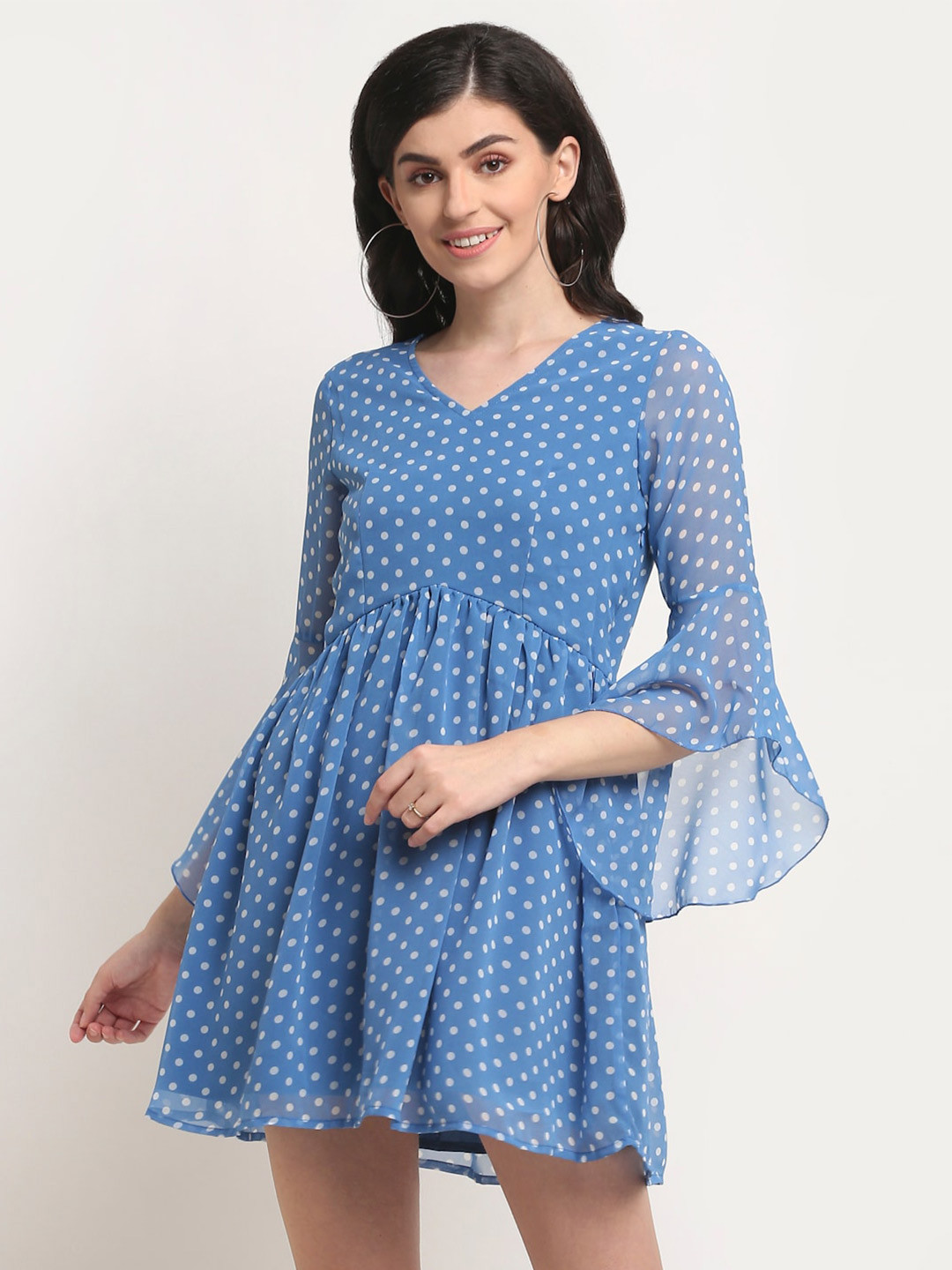 

La Zoire Blue Georgette Printed Mini Dress