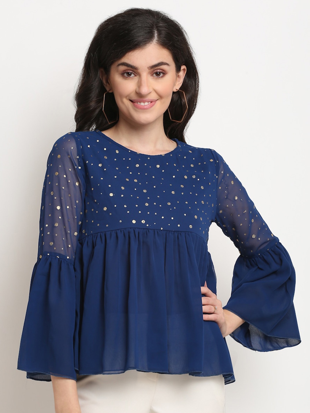 

La Zoire Navy Blue Georgette Top