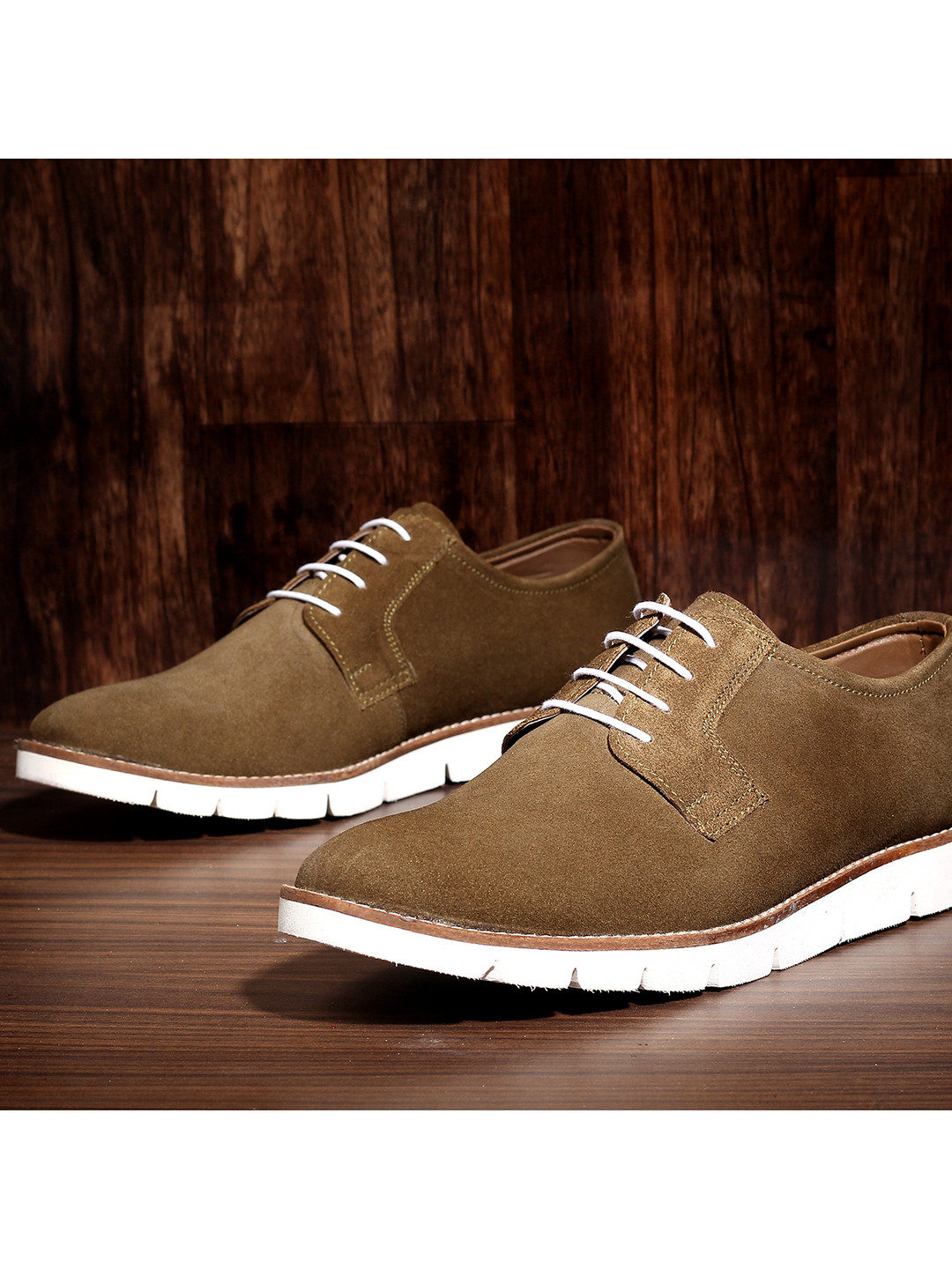 

LOUIS STITCH Men Khaki Suede Lightweight Derby Shoes