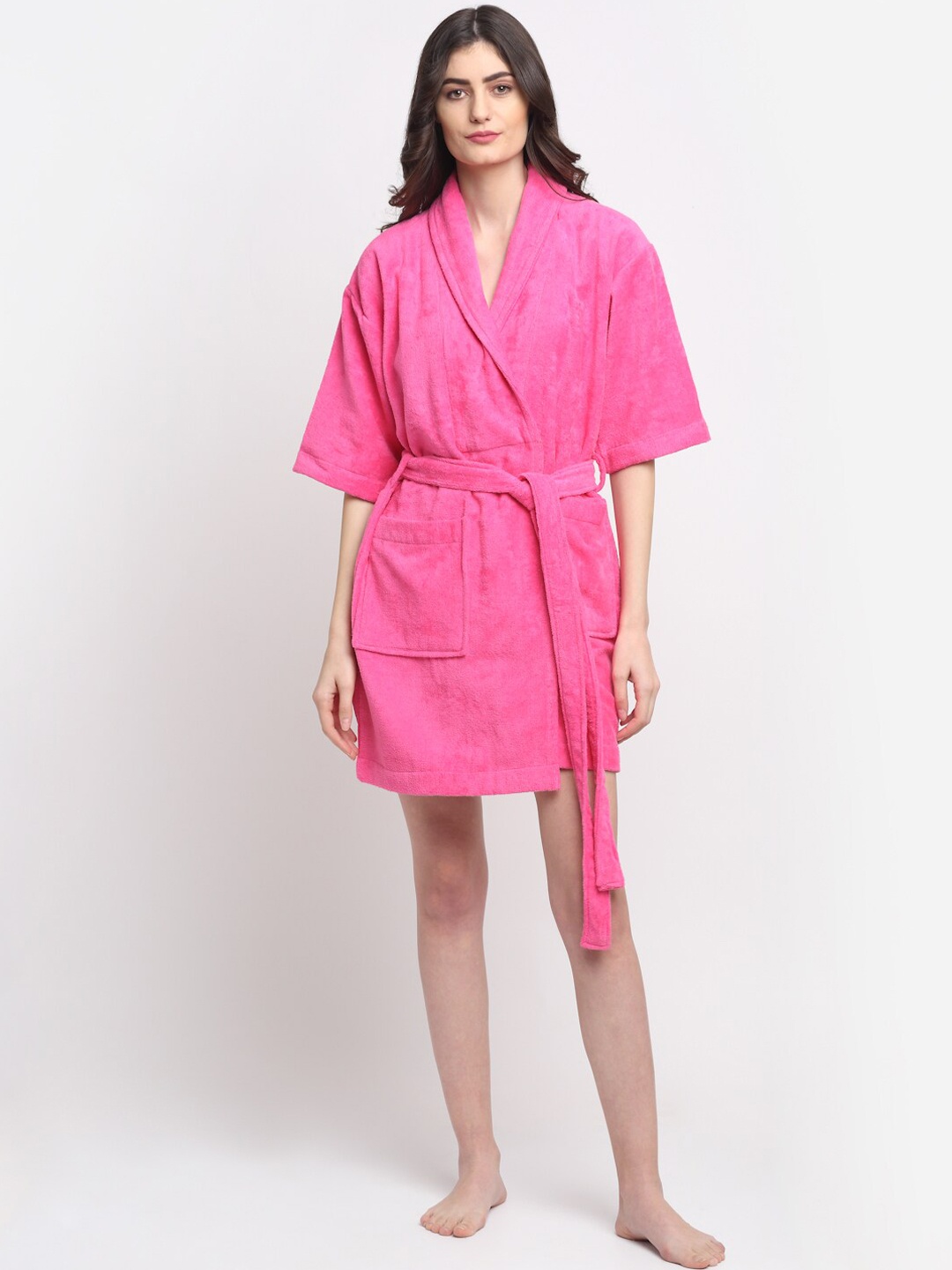 Creeva Pink Solid 380 GSM Luxury Small Size Bathrobe