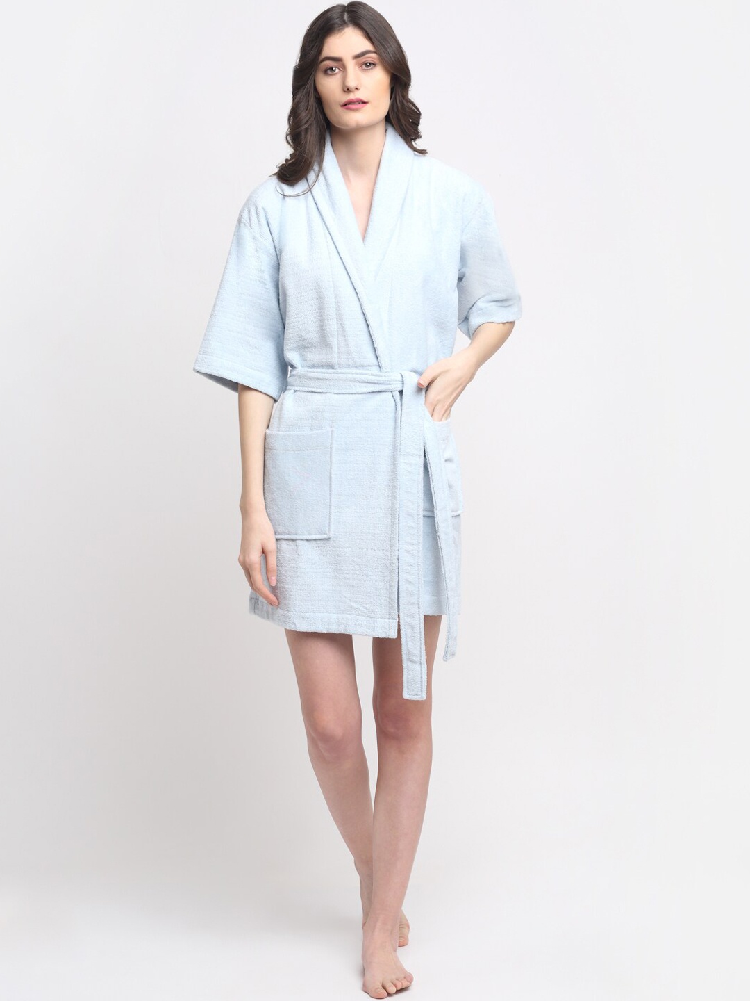Creeva Blue Solid Bath Robe