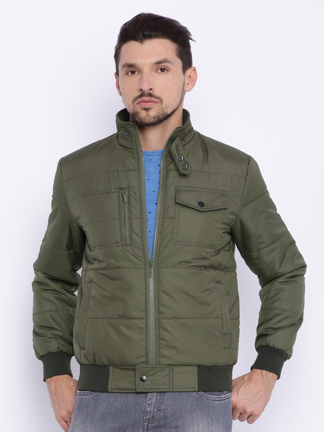 

Basics Men Green Solid Jacket