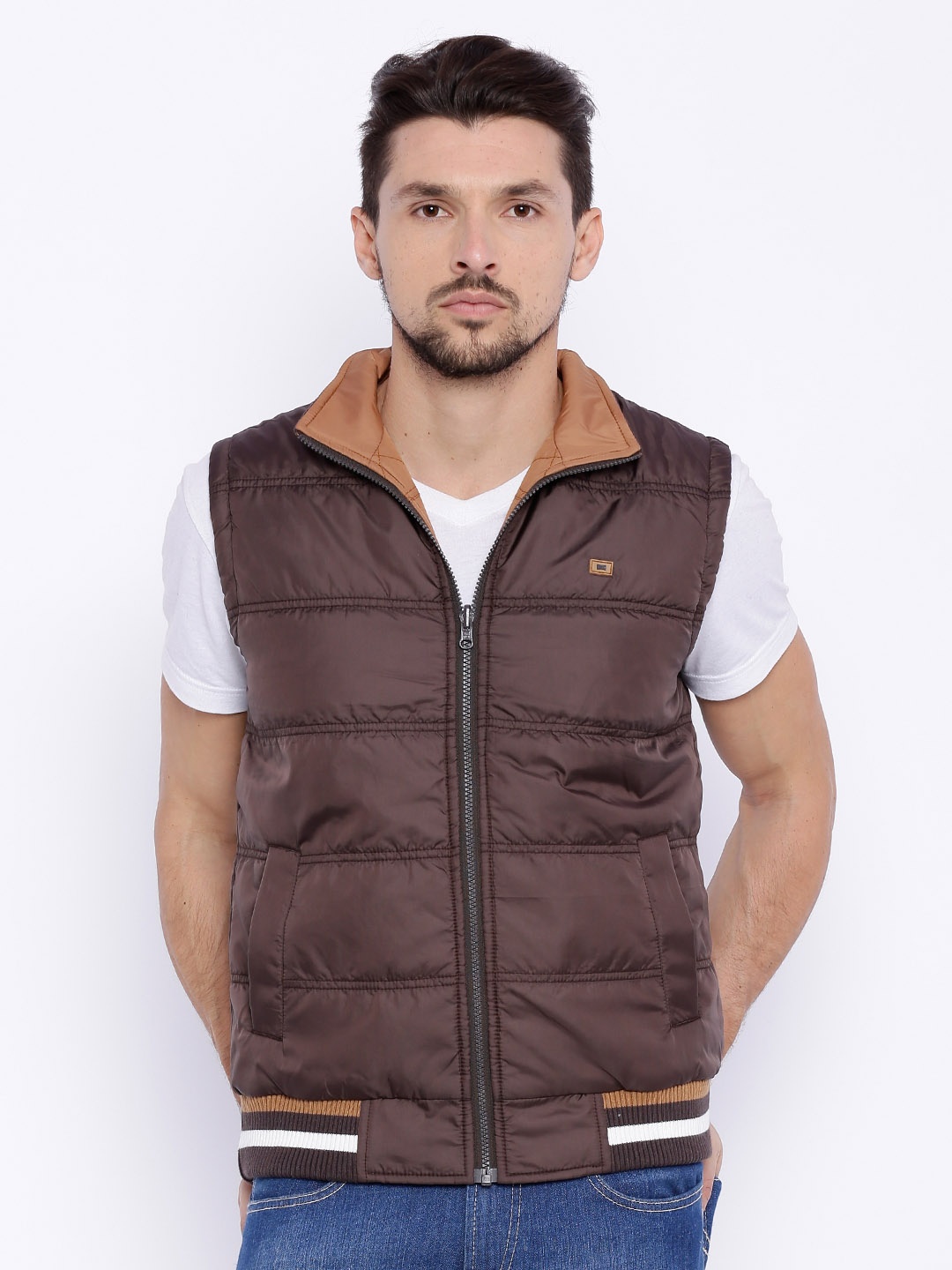 

Basics Brown Comfort Fit Sleeveless Puffer Jacket