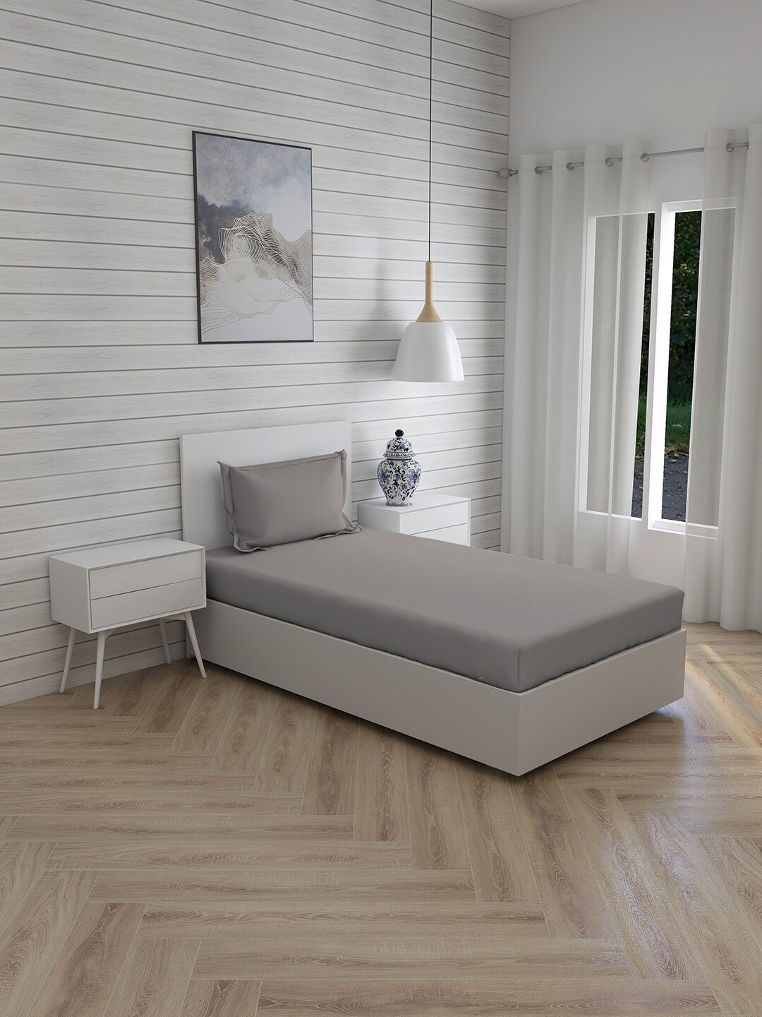 

Layers Grey 144 TC Single Bedsheet with 1 Pillow Covers