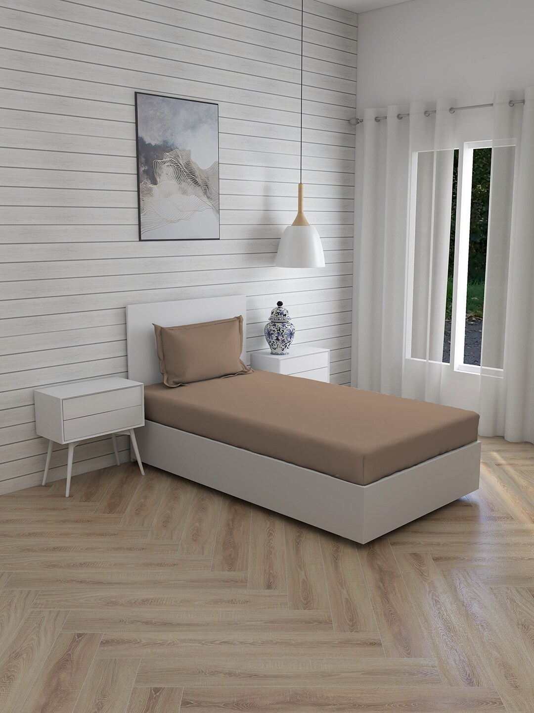 

Layers Brown Solid 144 TC Single 1 Bedsheet with 1 Pillow Cover