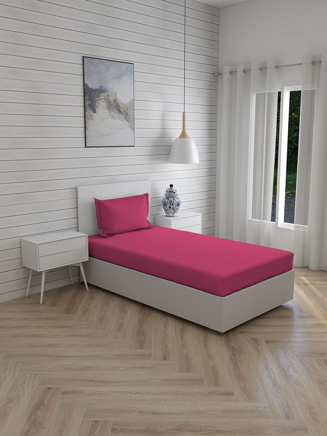 

Layers Pink 144 TC Single Bedsheet with 1 Pillow Covers