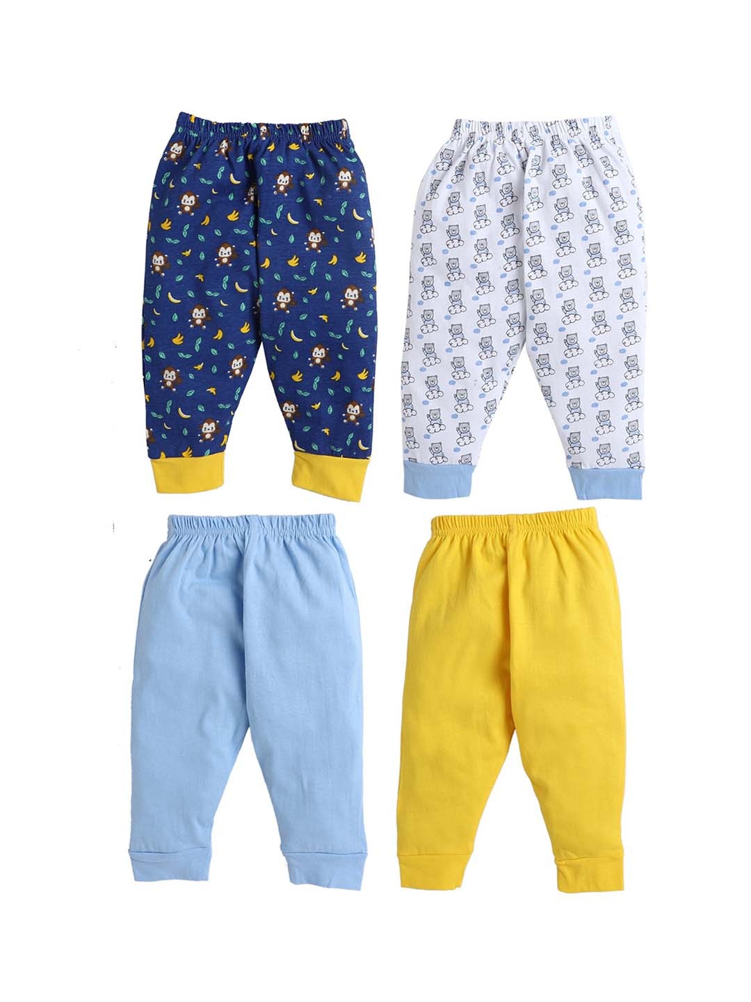 

BUMZEE Boys Pack of 4 Printed Cotton Joggers, Yellow
