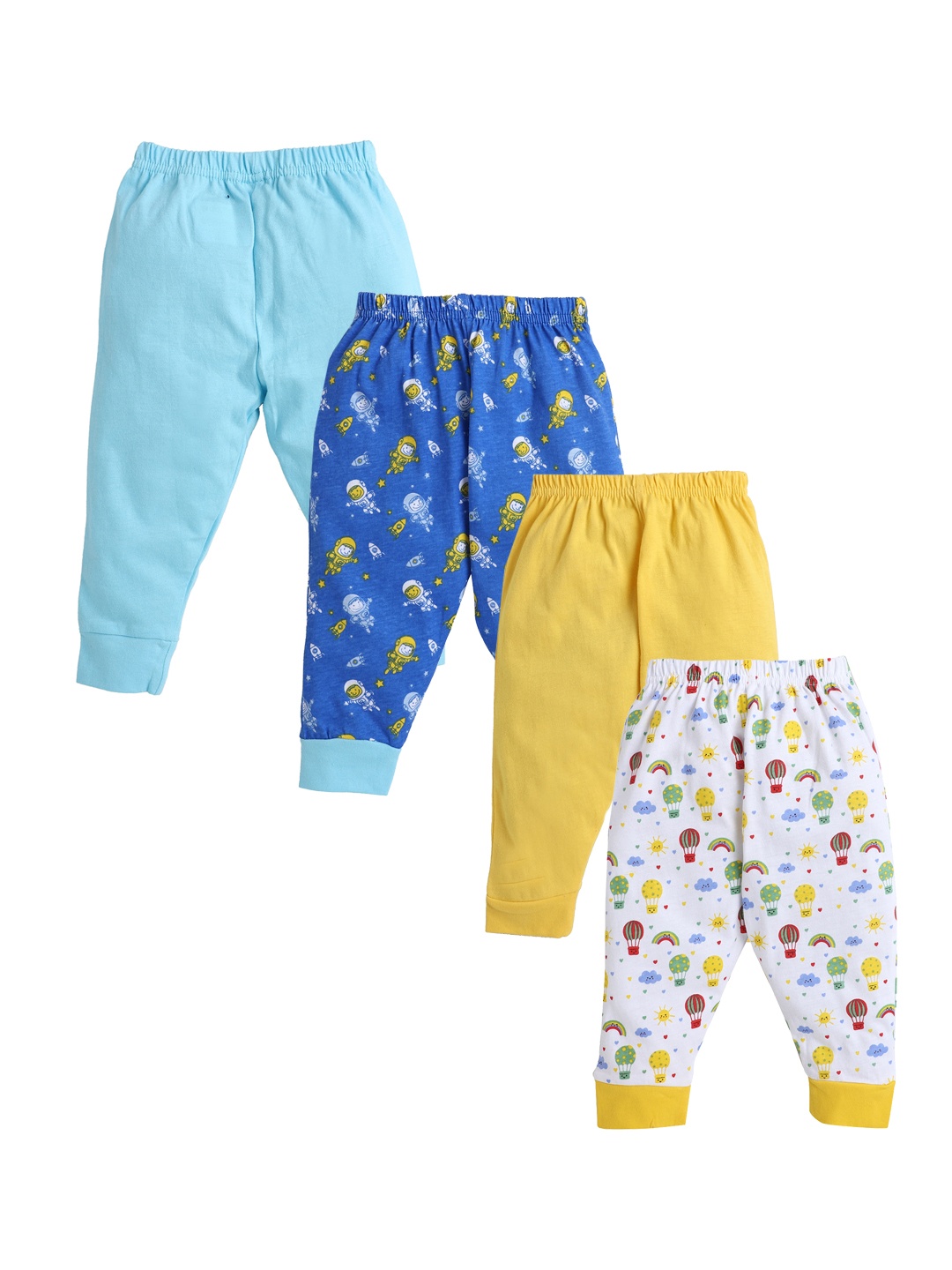 

BUMZEE Boys Pack of 4 Printed Cotton Joggers, Yellow