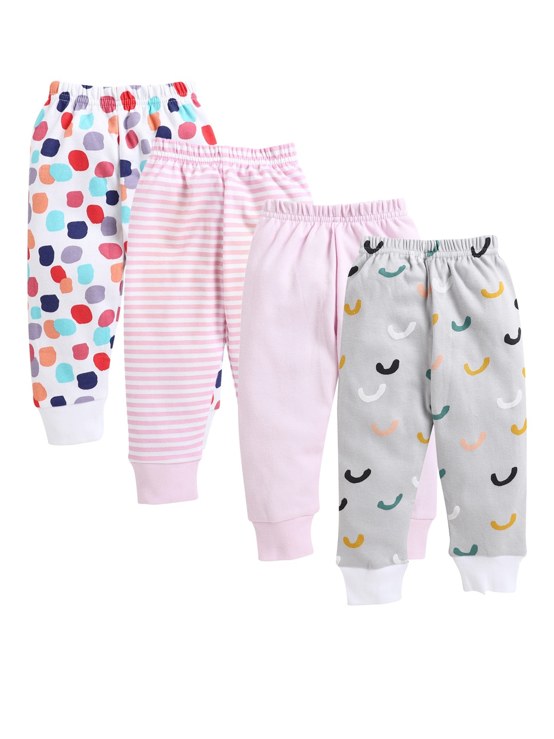 

BUMZEE Infant Girls Pack Of 4 Printed Cotton Joggers, Pink