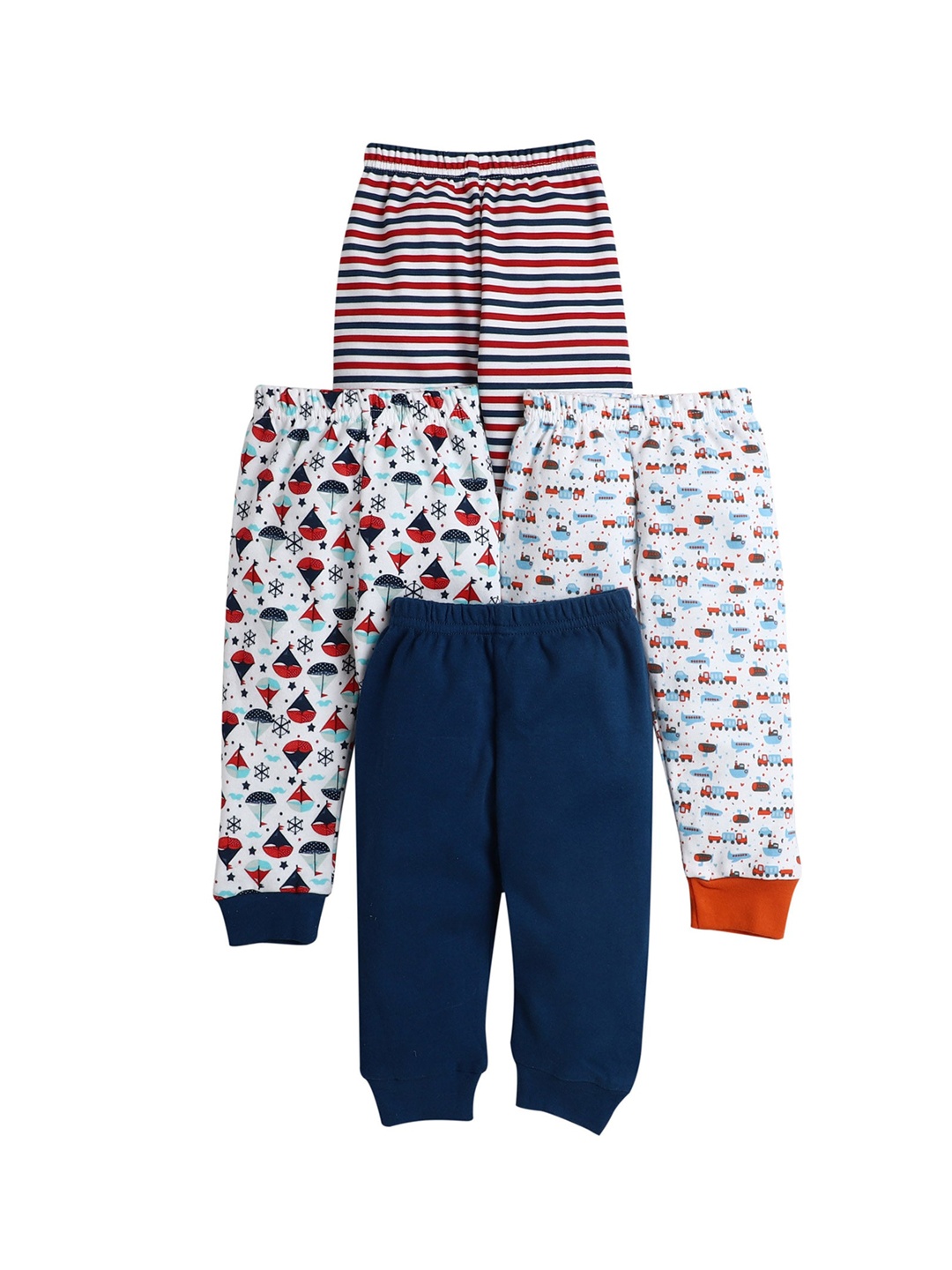 

BUMZEE Boys Pack Of 4 Navy Blue & White Regular Fit Printed Cotton Joggers