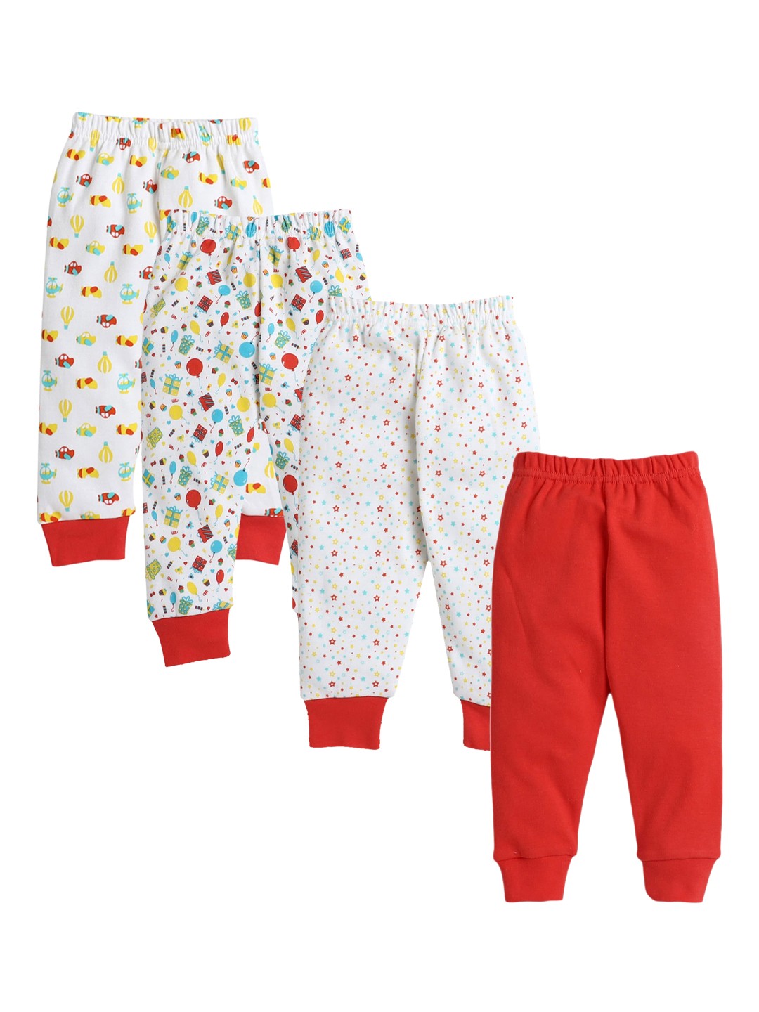 

BUMZEE Infants Boys Pack of 4 Red & White Graphic Printed Cotton Joggers