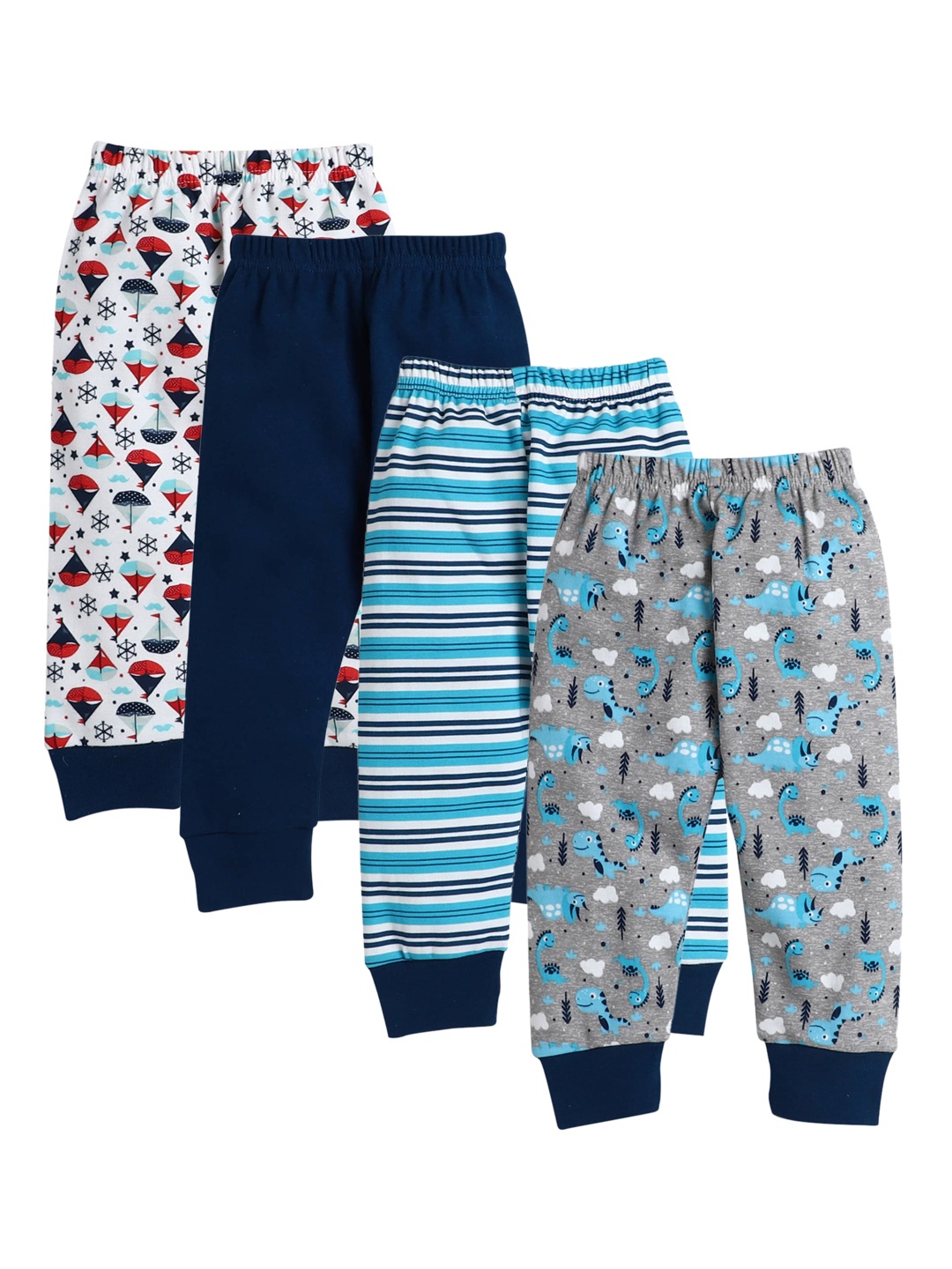 

BUMZEE Boys Pack Of 4 Graphic Printed Cotton Joggers, Navy blue