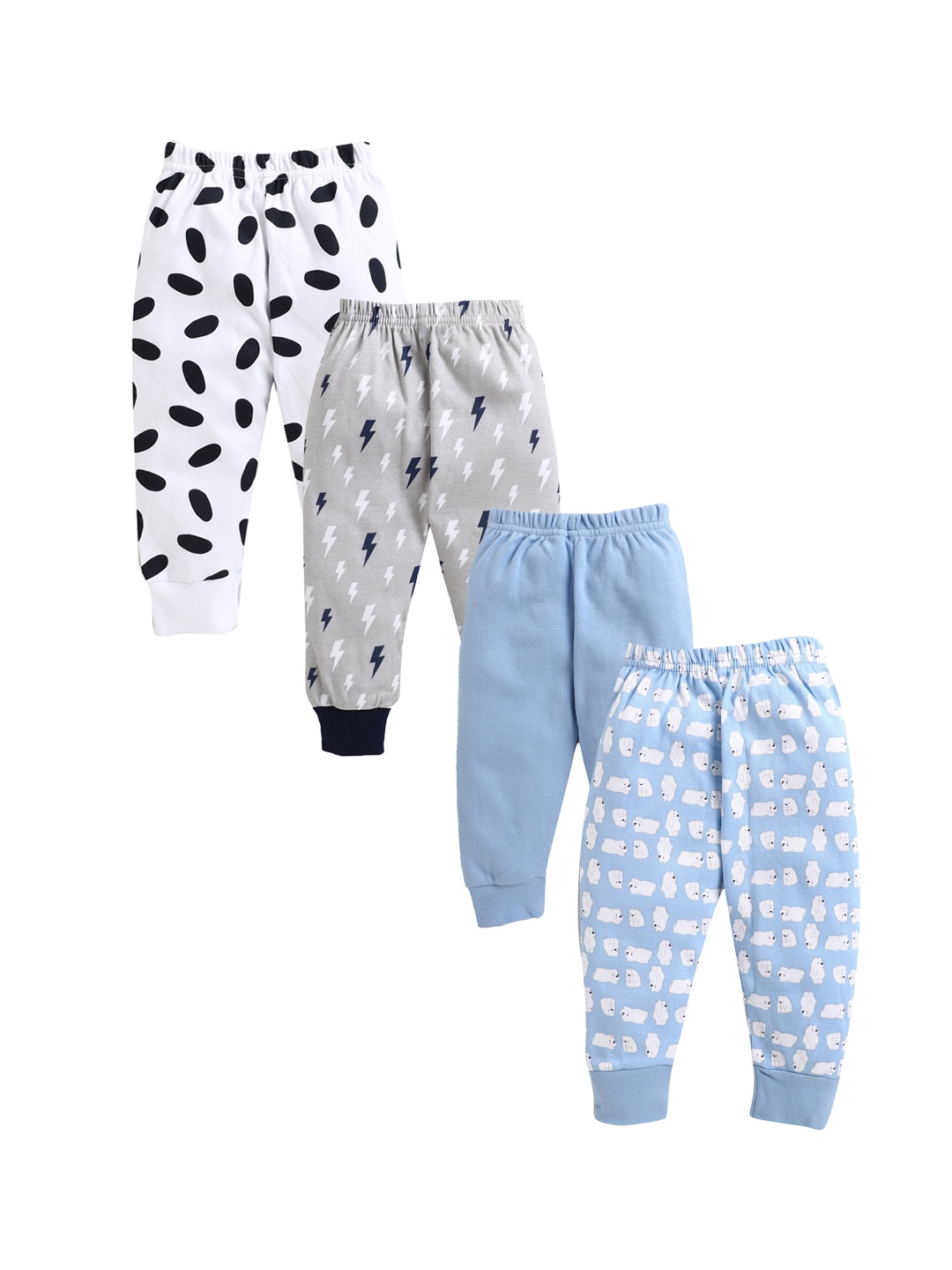 

BUMZEE Boys Pack of 4 Blue & Grey Printed Cotton Joggers