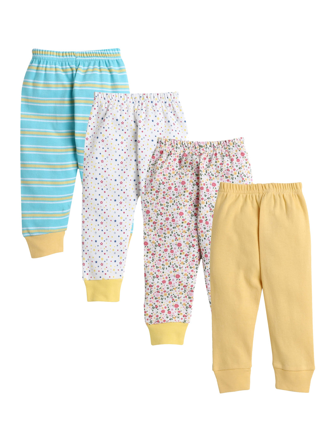 

BUMZEE Girls Pack Of 4 Yellow & White Graphic Printed Cotton Joggers