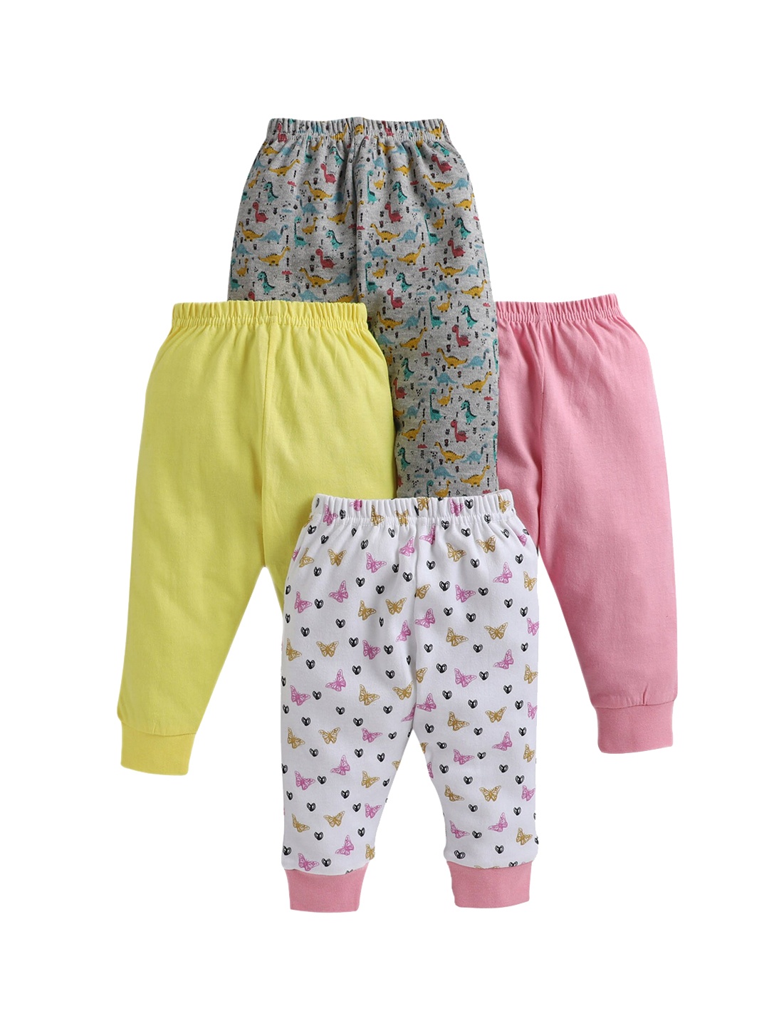 

BUMZEE Girls Pack Of 4 Printed Cotton Joggers, Pink