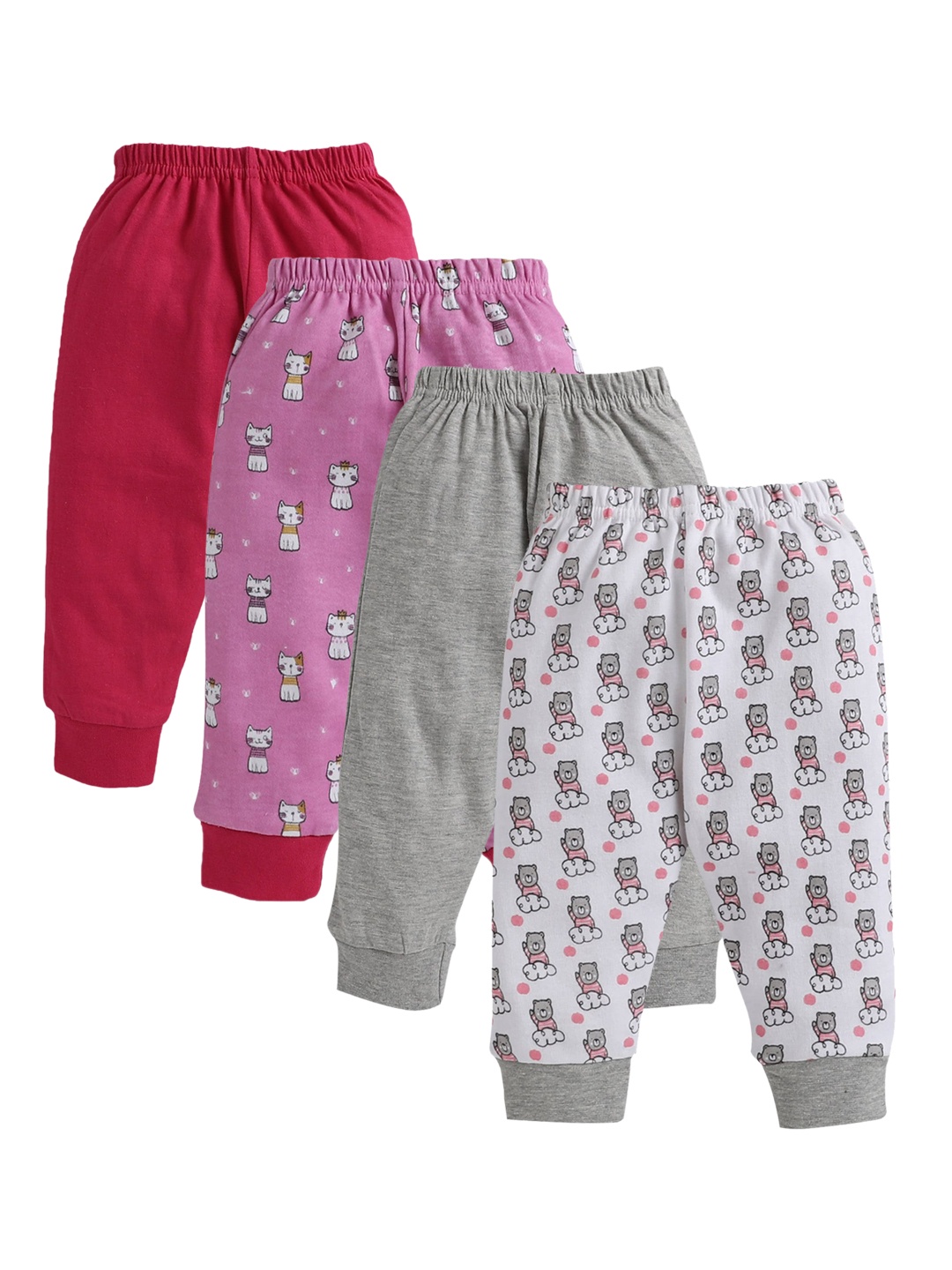 

BUMZEE Girls Pack of 4 Printed Cotton Joggers, Pink