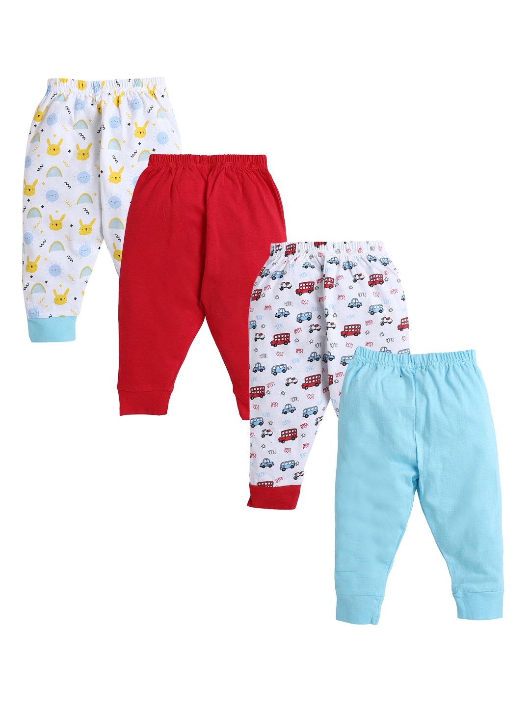 

BUMZEE Boys Pack of 4 Printed Cotton Joggers, Red