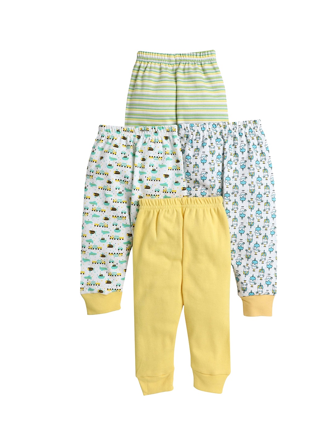 

BUMZEE Infants Boys Pack of 4 Printed Cotton Joggers, Yellow