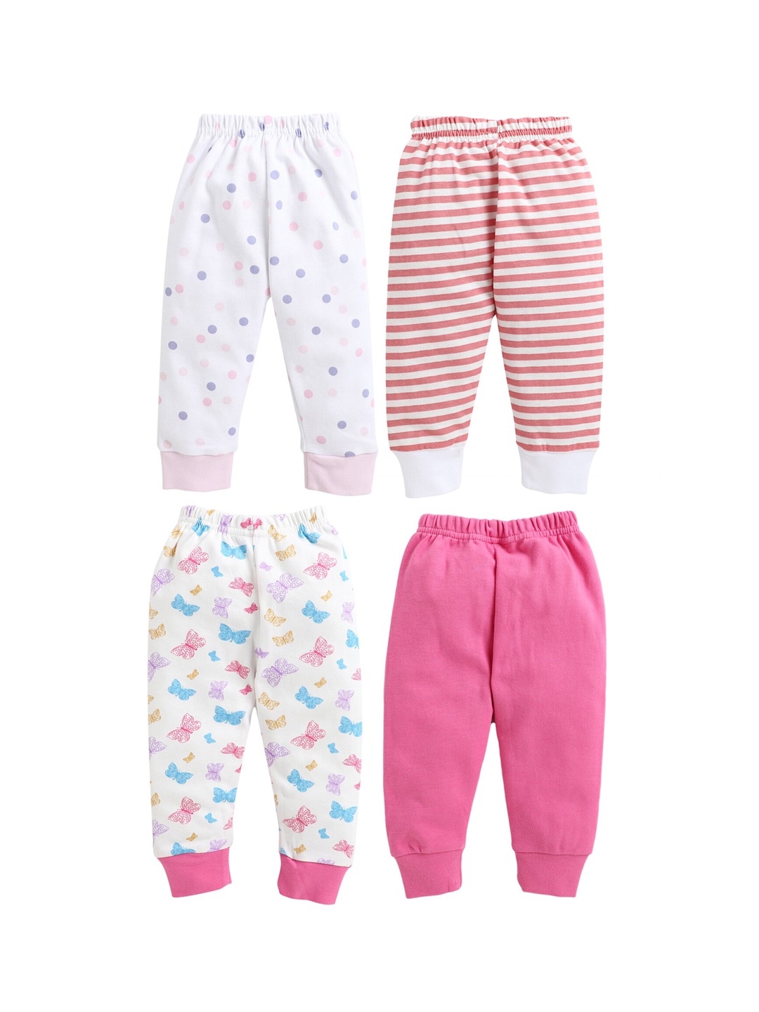 

BUMZEE Infants Girls Pack of 4 Printed Cotton Joggers, Pink