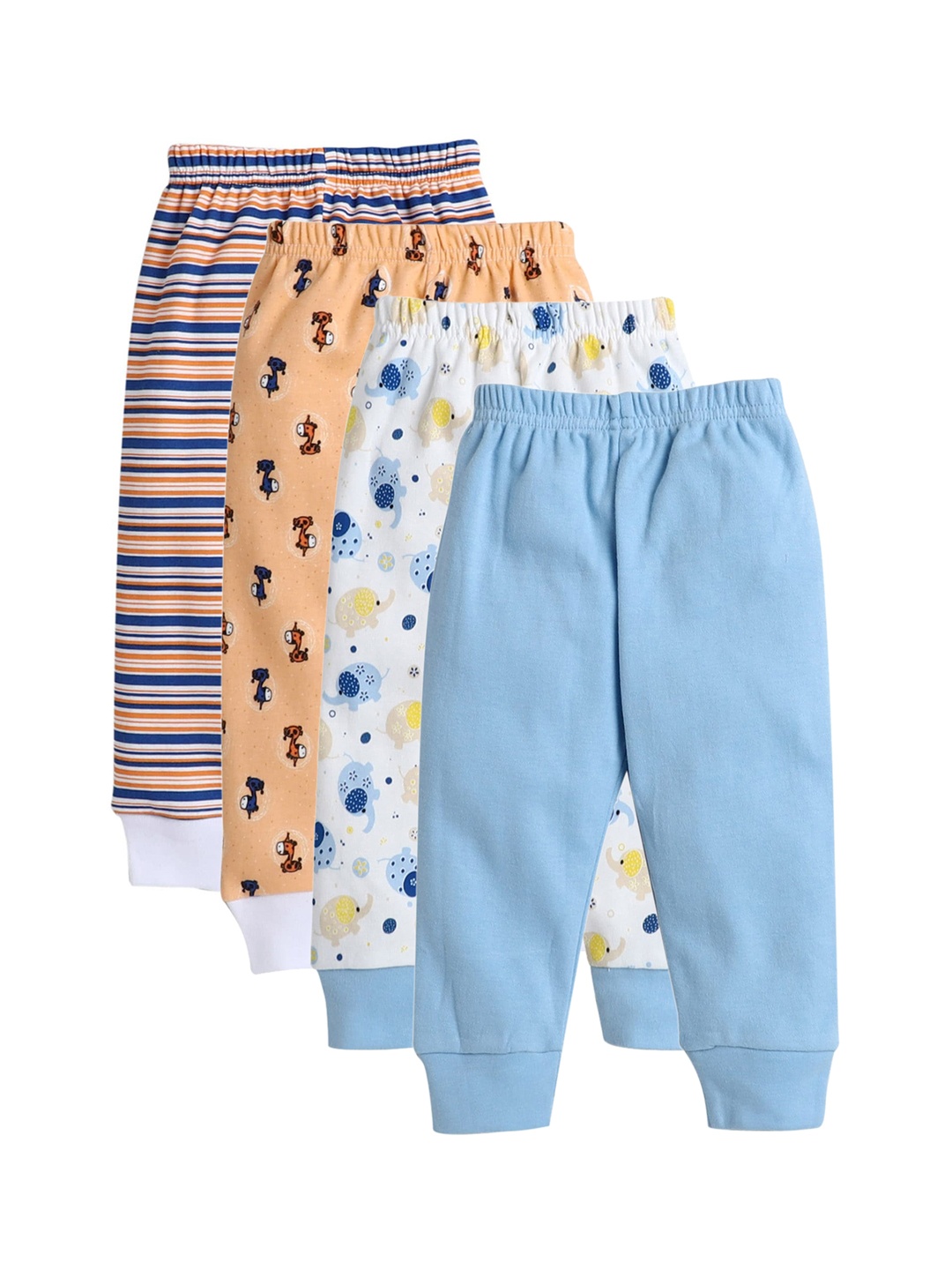 

BUMZEE Boys Set of 4 Blue & Peach-Coloured Printed Cotton Track Pants