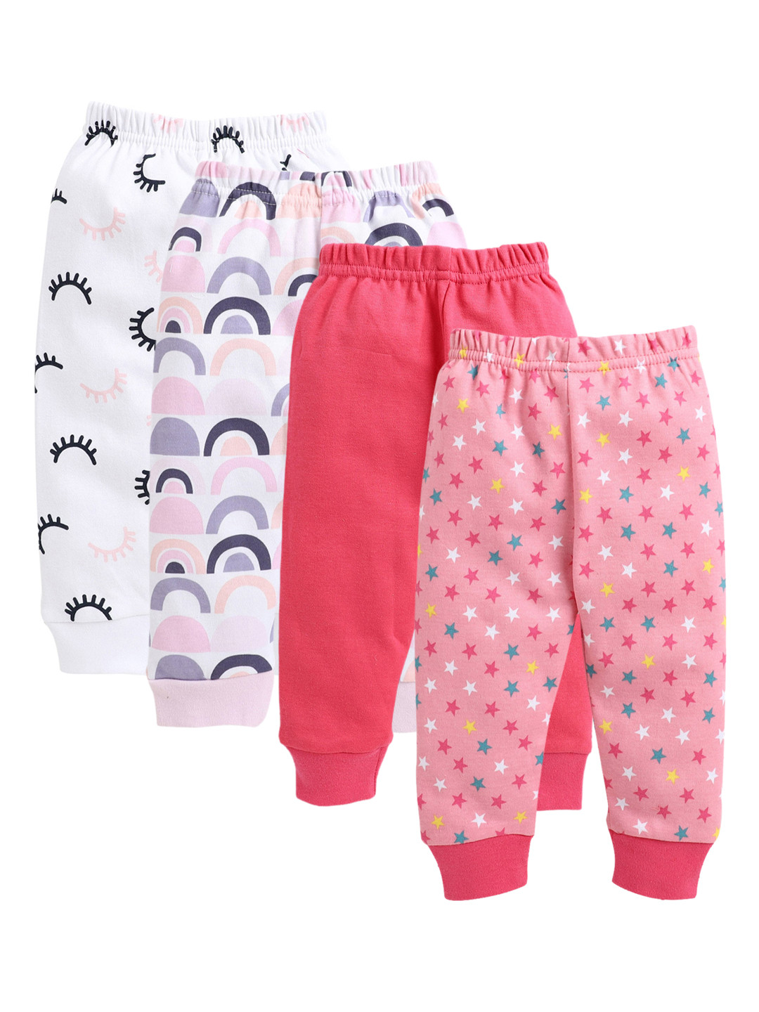 

BUMZEE Infant Girls Pack Of 4 White & Peach-Coloured Cotton Joggers