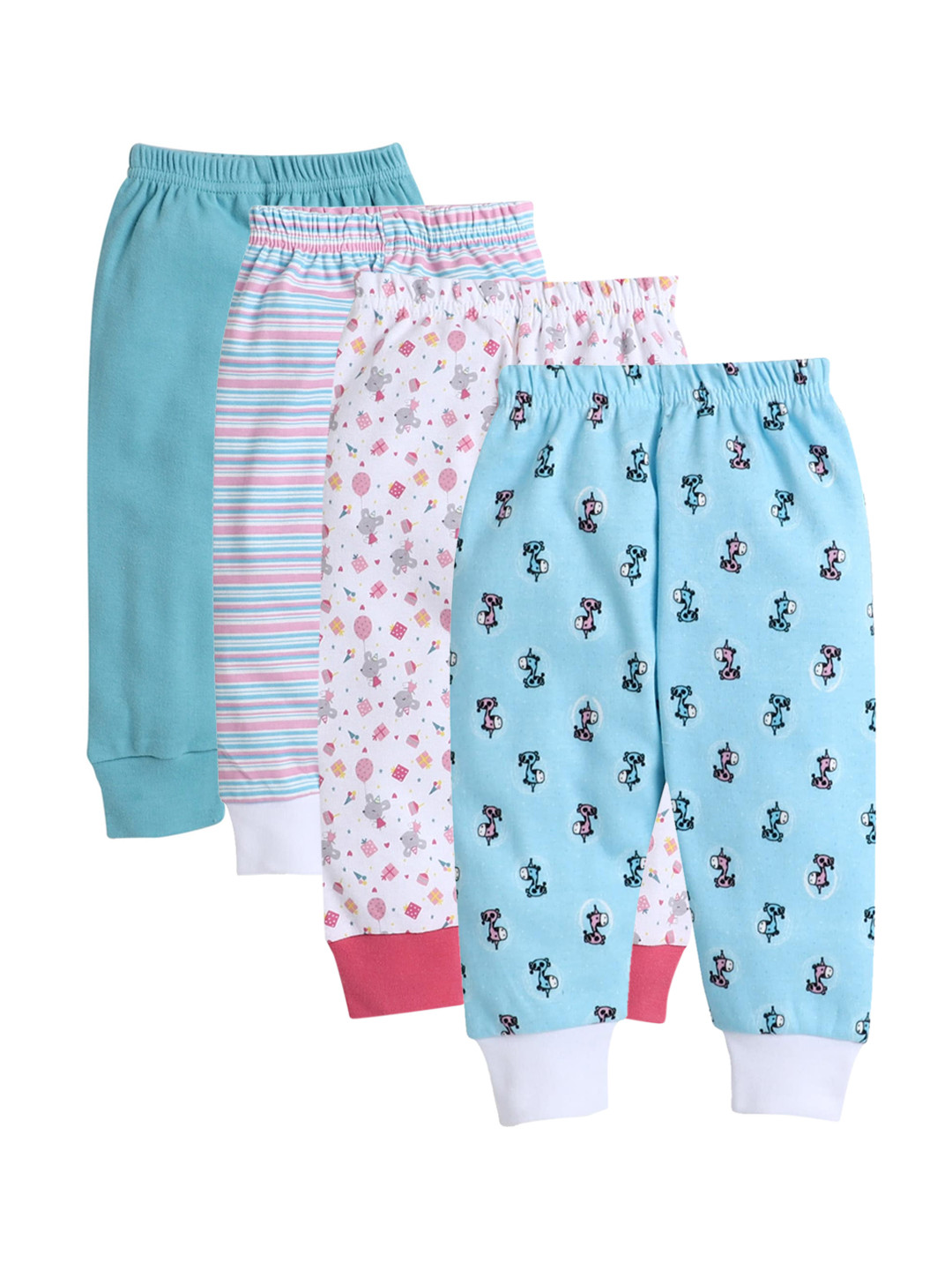 

BUMZEE Girls Pack of 4 Printed Cotton Joggers, Blue