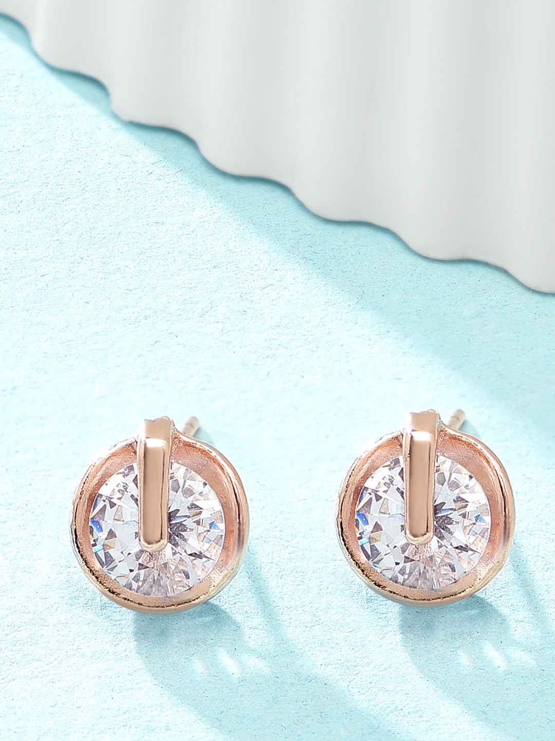 

AMI Rose Gold-Toned Cubic Zirconia Studded Contemporary Studs Earrings