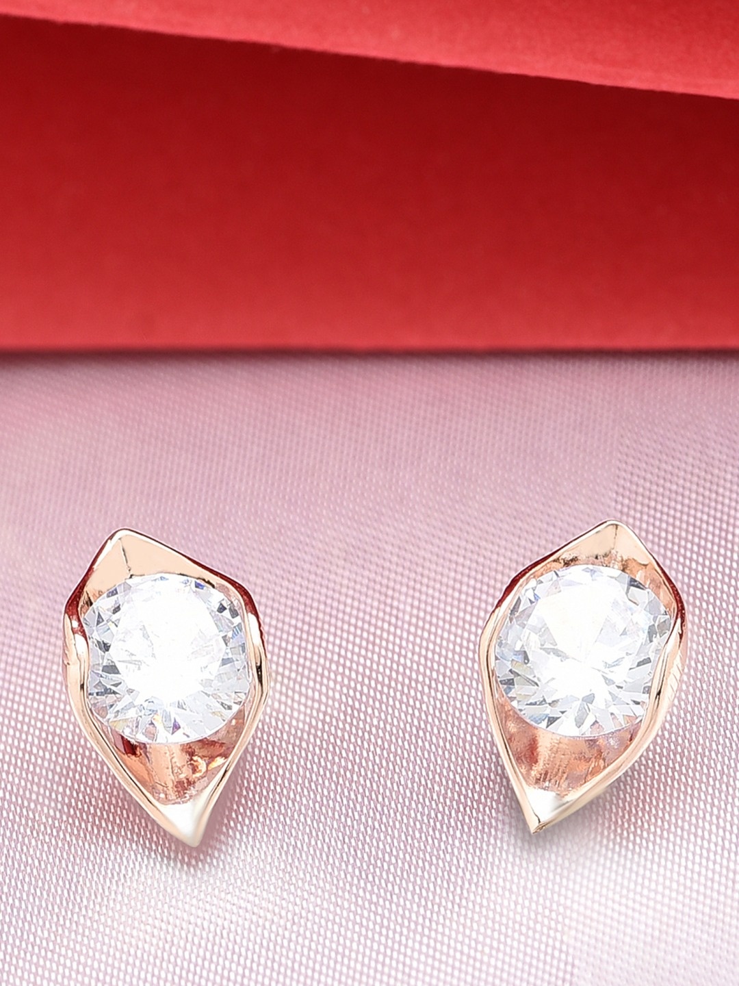 

AMI Rose Gold-Plated White Cubic Zirconia Contemporary Studs Earrings