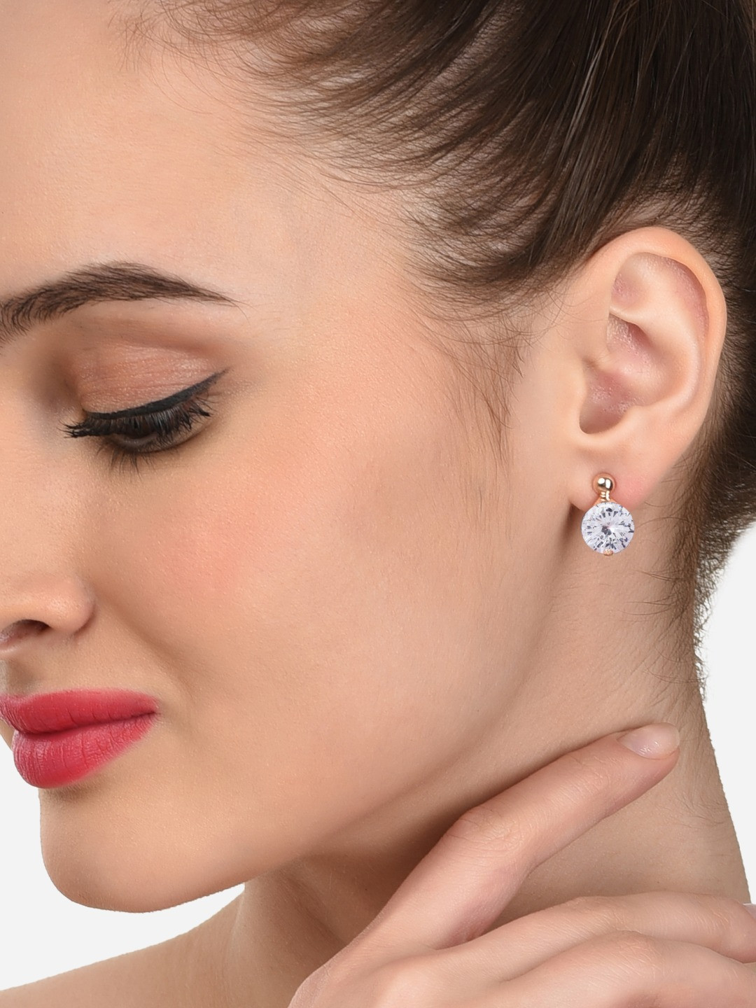 

AMI Rose Gold Cubic Zirconia Studded Rose Gold-Plated Contemporary Studs Earrings