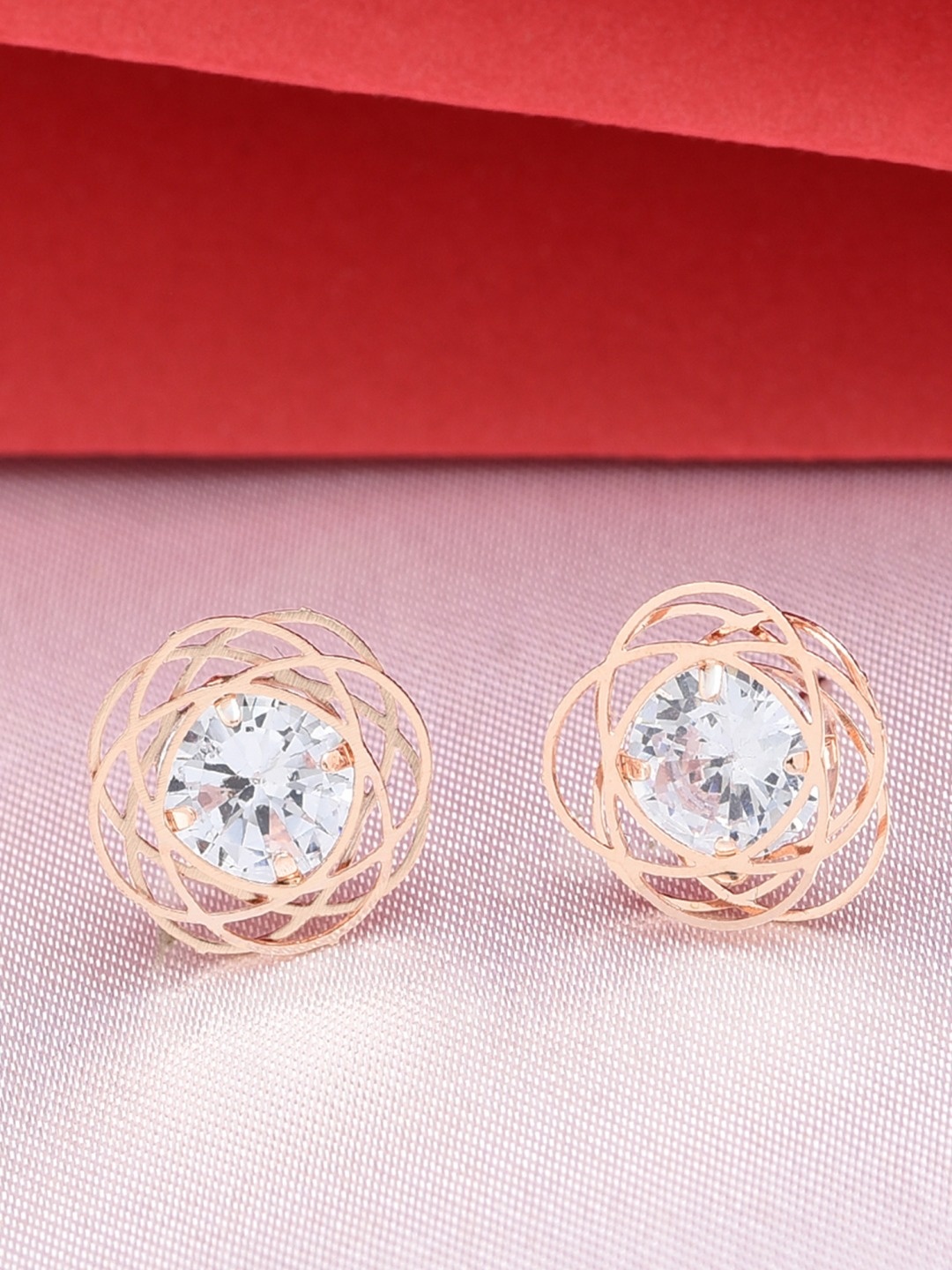 

AMI Rose Gold & White Contemporary Cubic Zirconia Studs Earrings