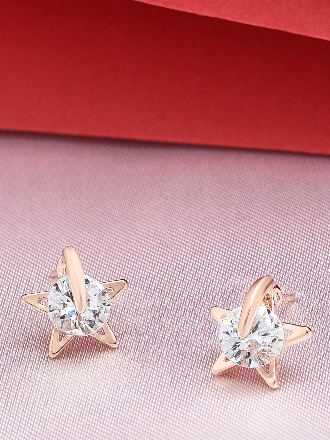 

AMI Rose Gold Star Shaped Cubic Zirconia Studs Earrings