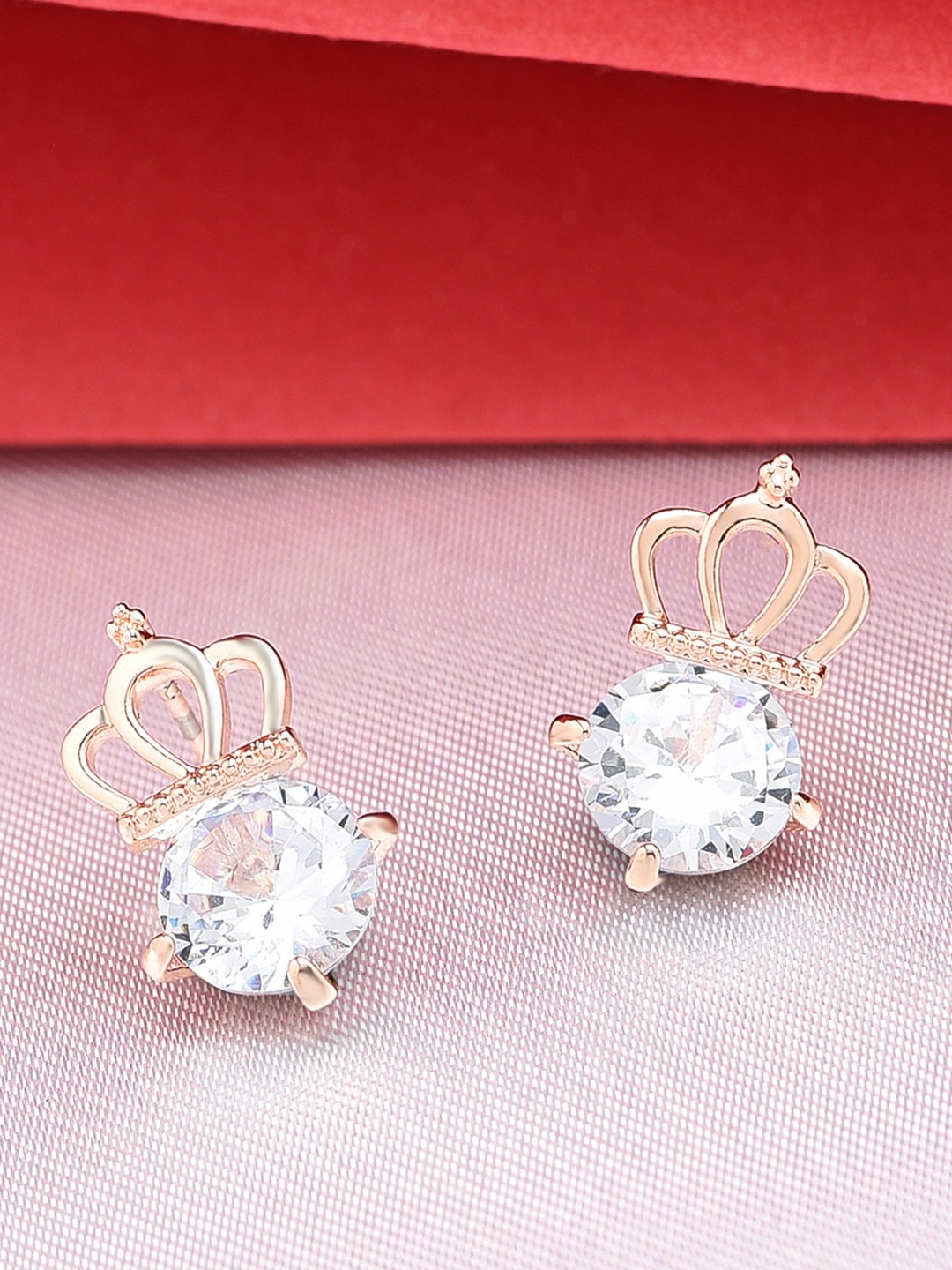 

AMI Rose Gold-Plated White Cubic Zirconia Contemporary Studs Earrings
