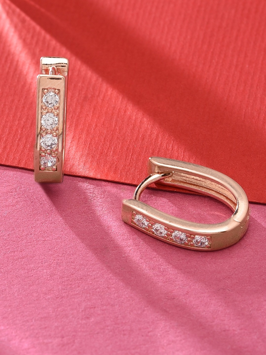 

AMI Rose Gold-Plated & White Cubic Zirconia Contemporary Hoop Earrings