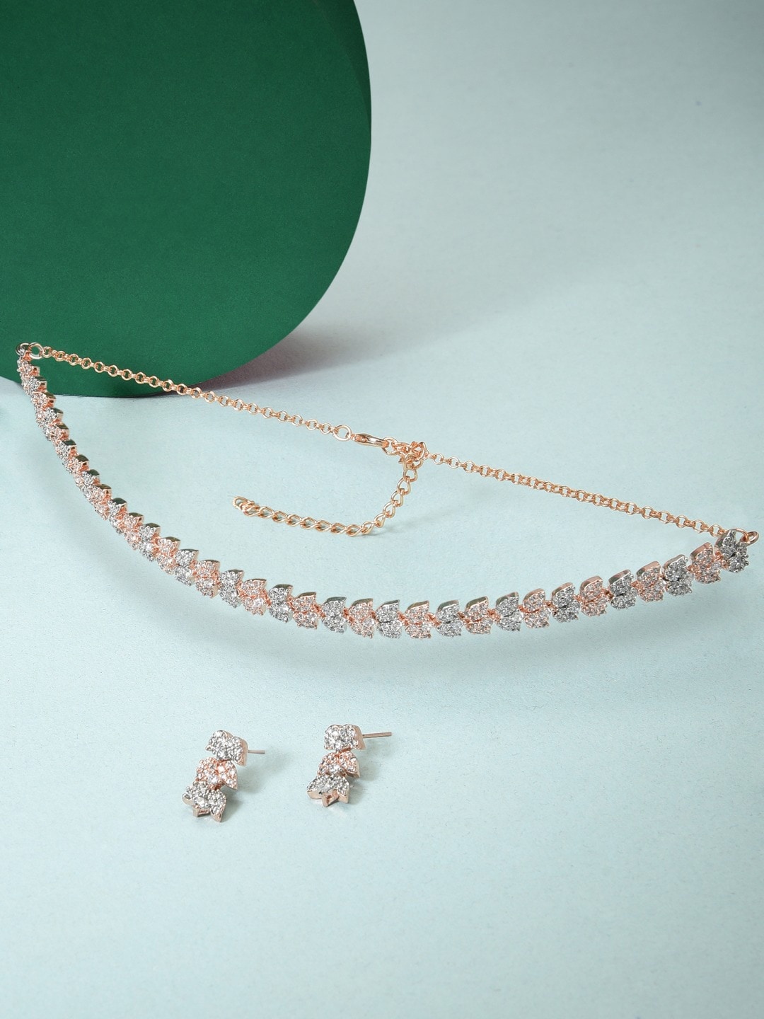 

AMI Women Rose Gold Plated White CZ-Studded Layered Jewellery Set