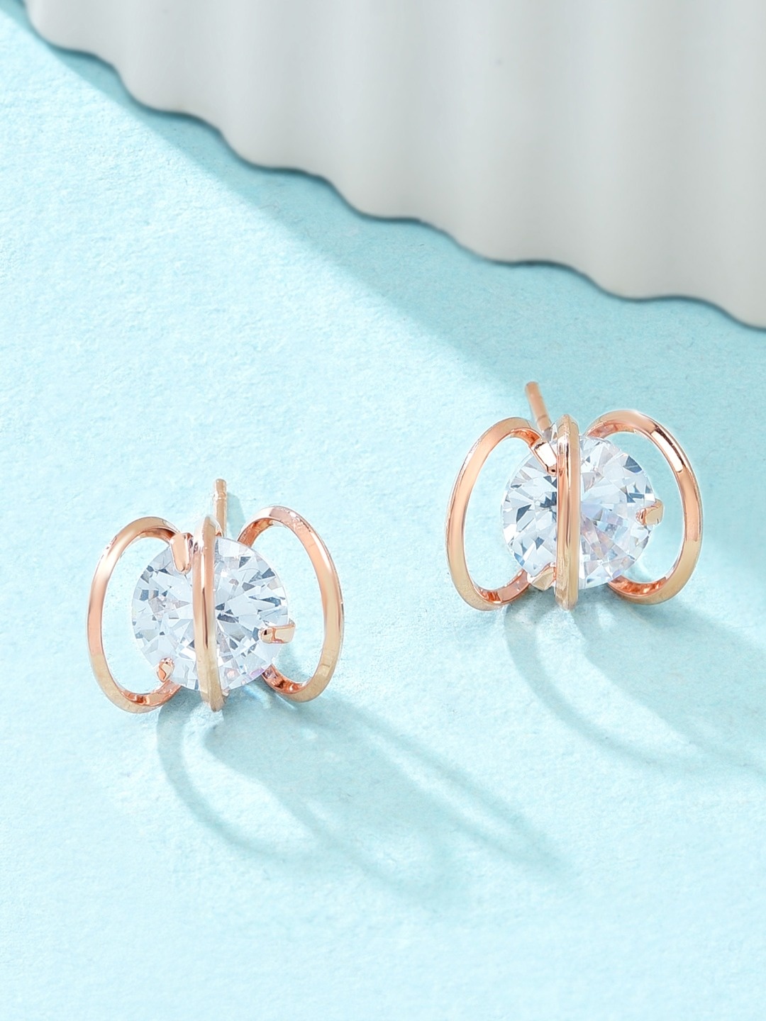 

AMI Rose Gold-Toned Cubic Zirconia Contemporary Studs Earrings