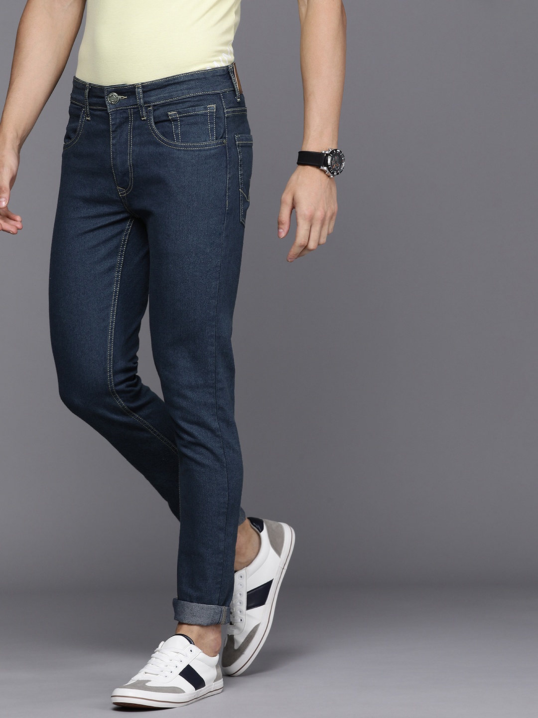 

WROGN Men Navy Blue Slim Fit Stretchable Jeans