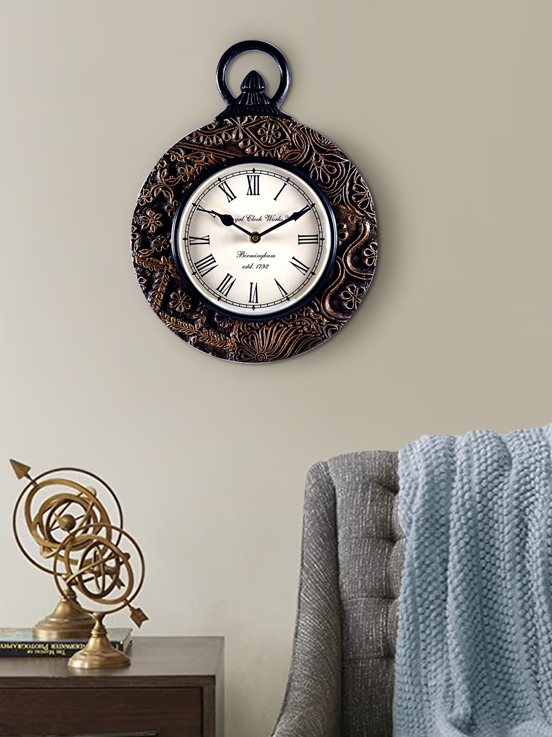 

Aapno Rajasthan Copper-Toned & White Textured Vintage Handcrafted Wall Clock