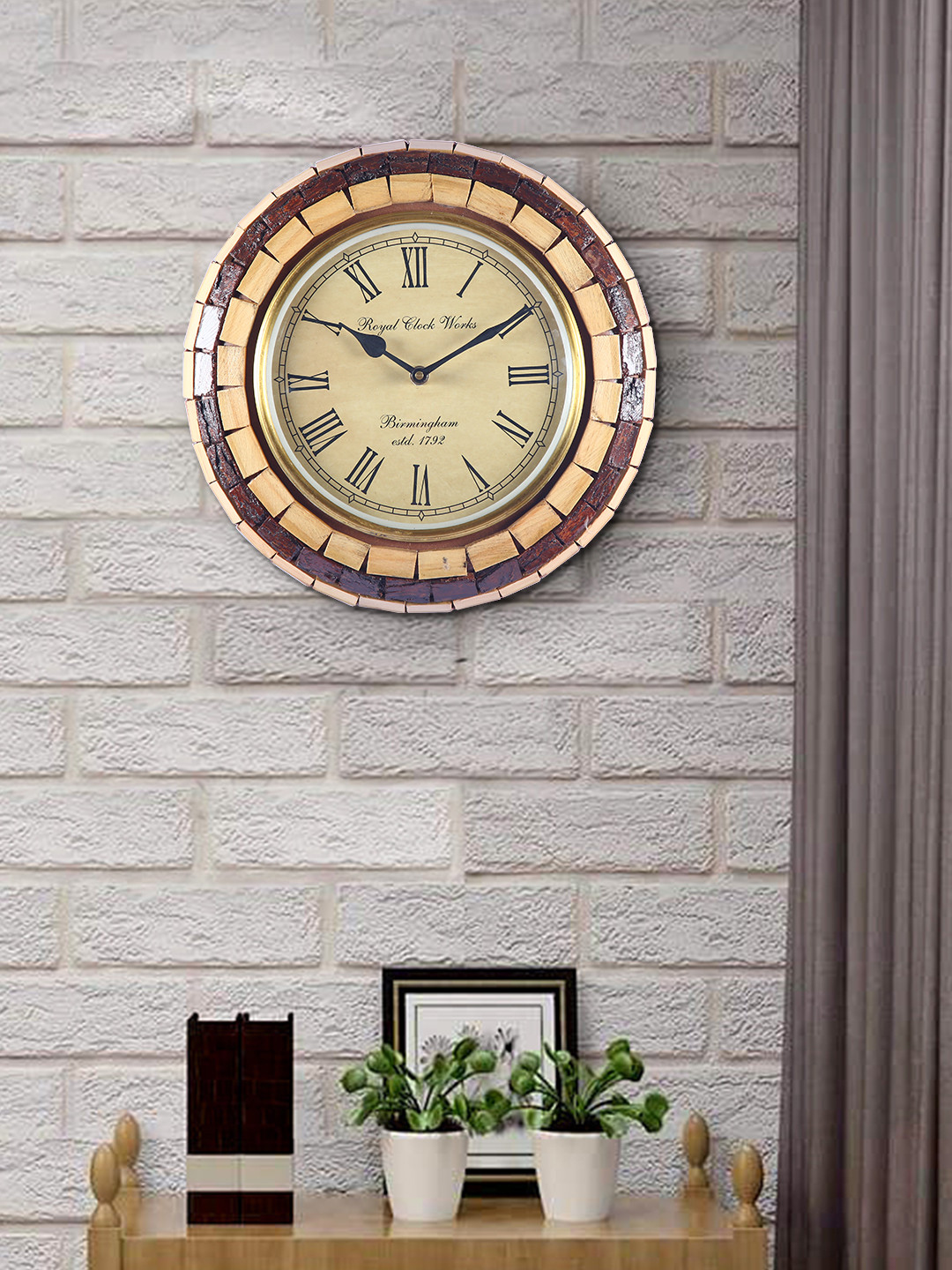 

Aapno Rajasthan Brown & Cream-Coloured Textured Contemporary Wooden Wall Clock