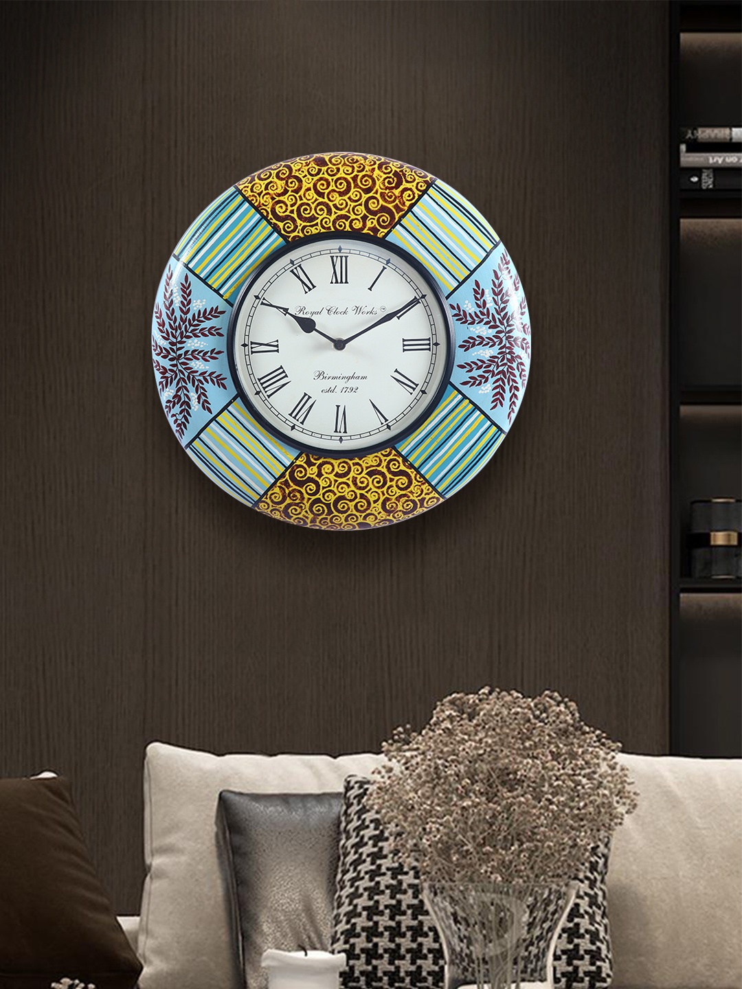 

Aapno Rajasthan Blue & Yellow Printed Contemporary Wall Clock