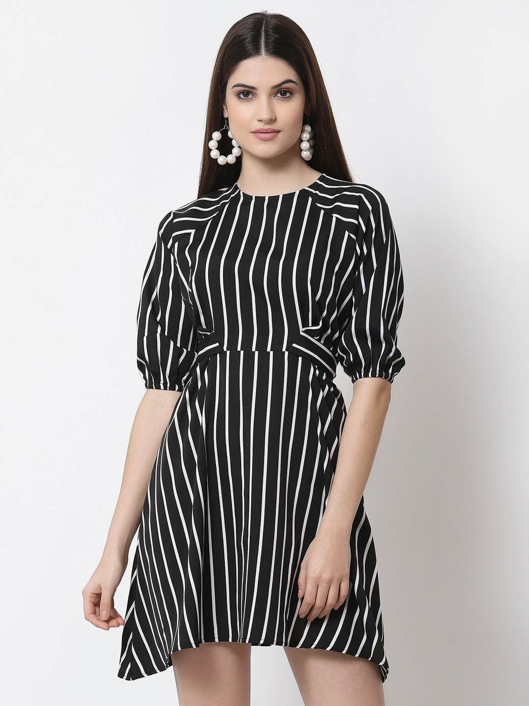 

Style Quotient Black & White Striped Crepe Dress
