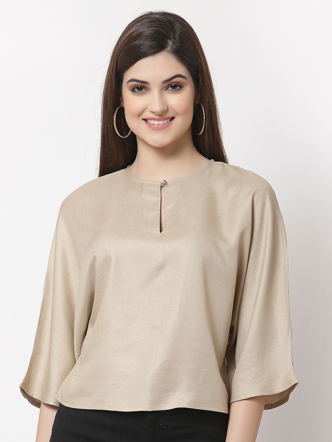 

Style Quotient Beige Keyhole Neck Crepe Top