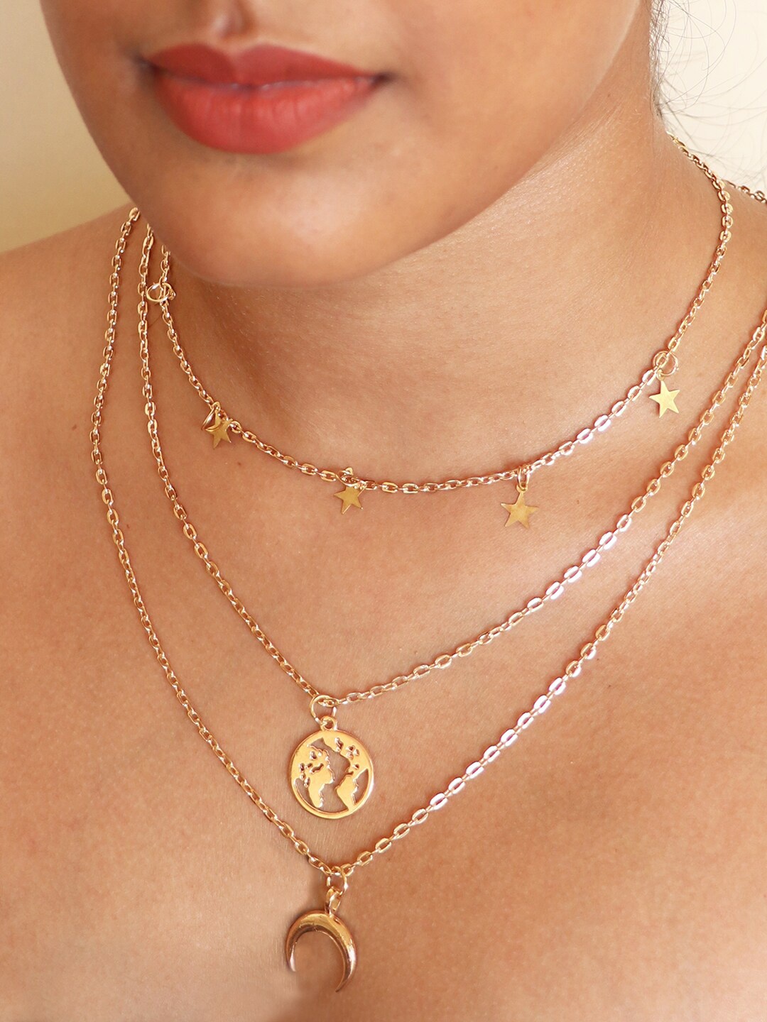 

Ayesha Women Mini Charm Pendant Layered Necklace, Gold