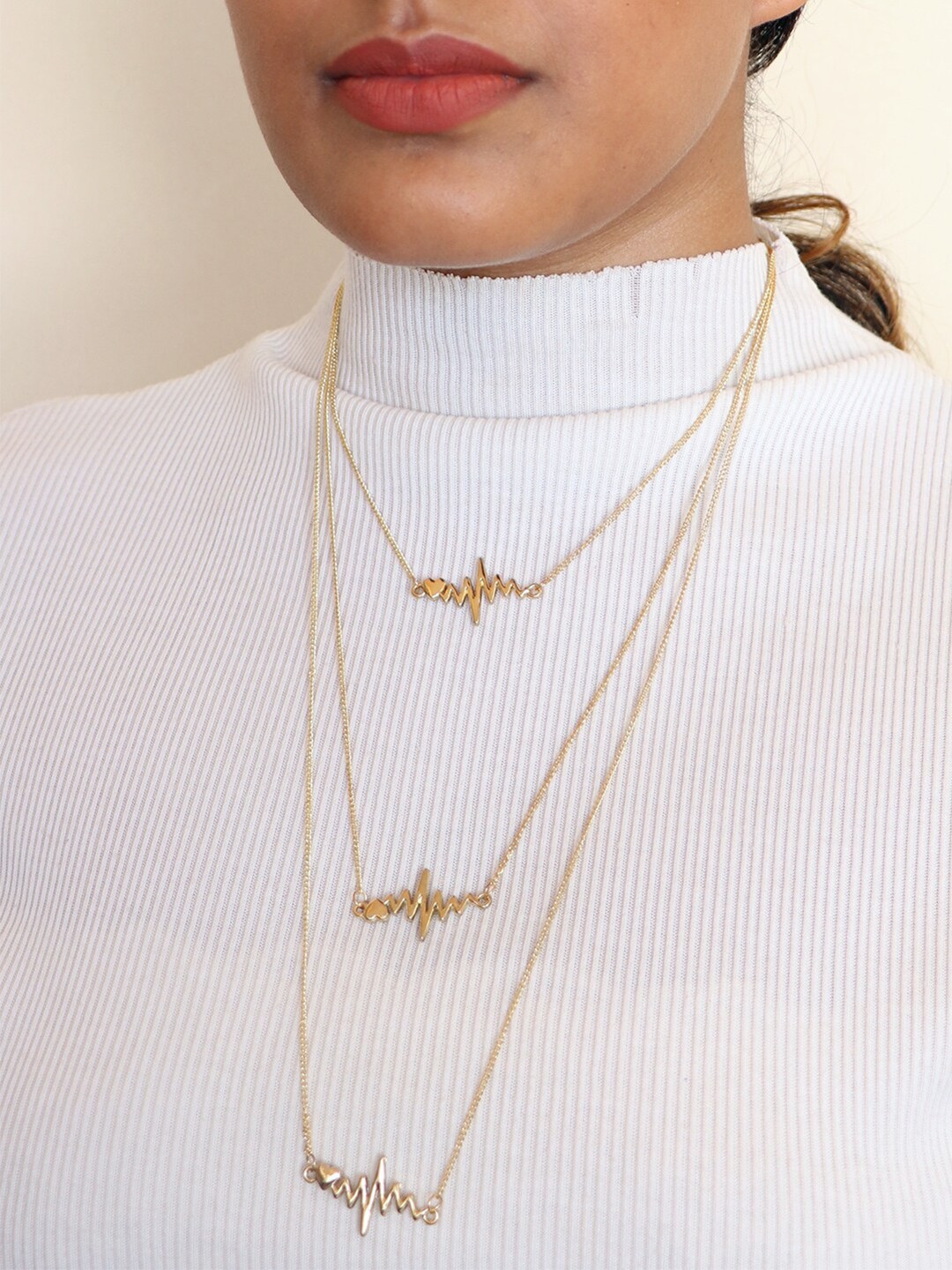 

Ayesha Gold-Plated Heartbeat Pendant Layered Necklace