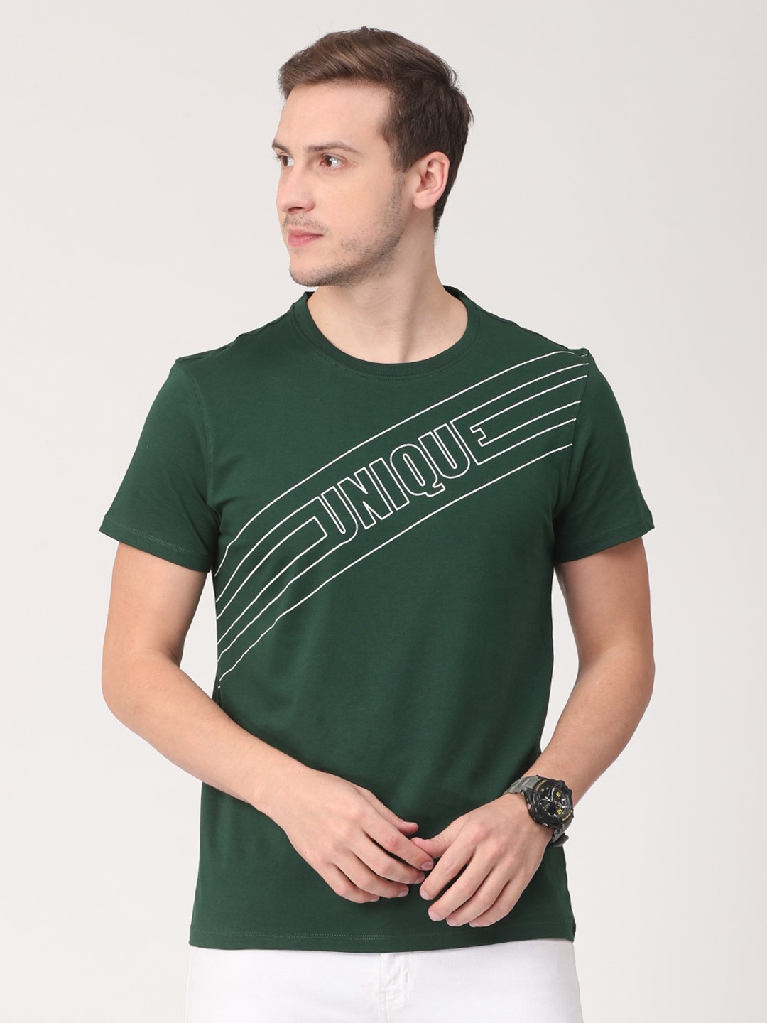 

Mast & Harbour Men Olive Green Typography Printed T-shirt