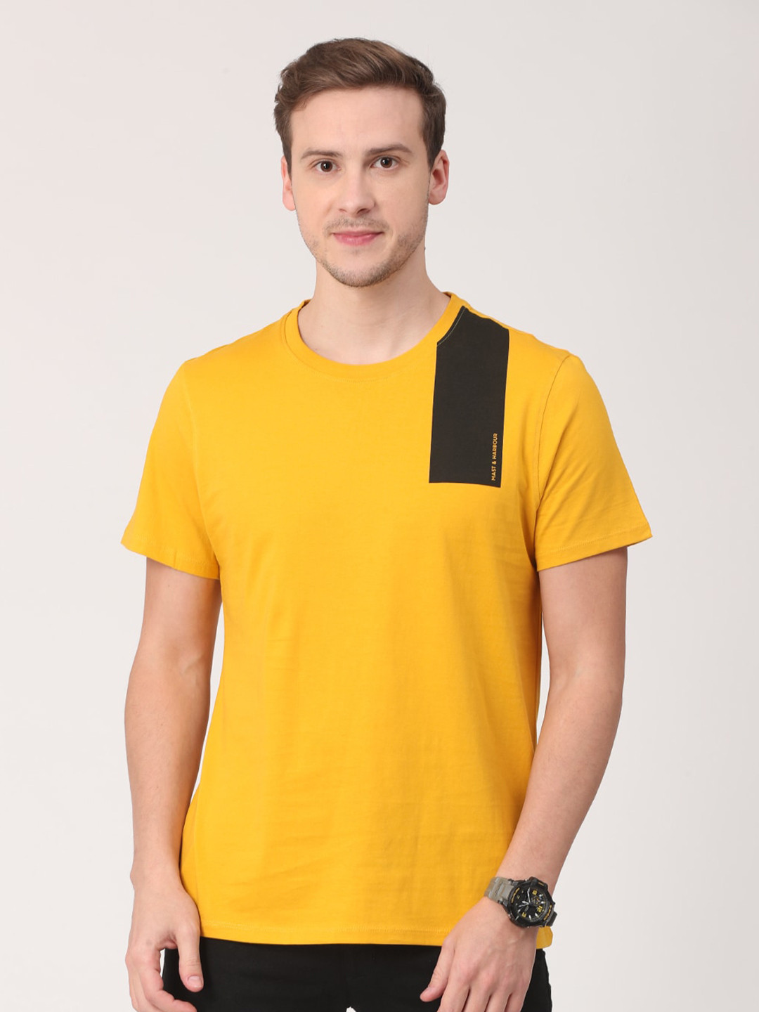 

Mast & Harbour Men Mustard Yellow T-shirt