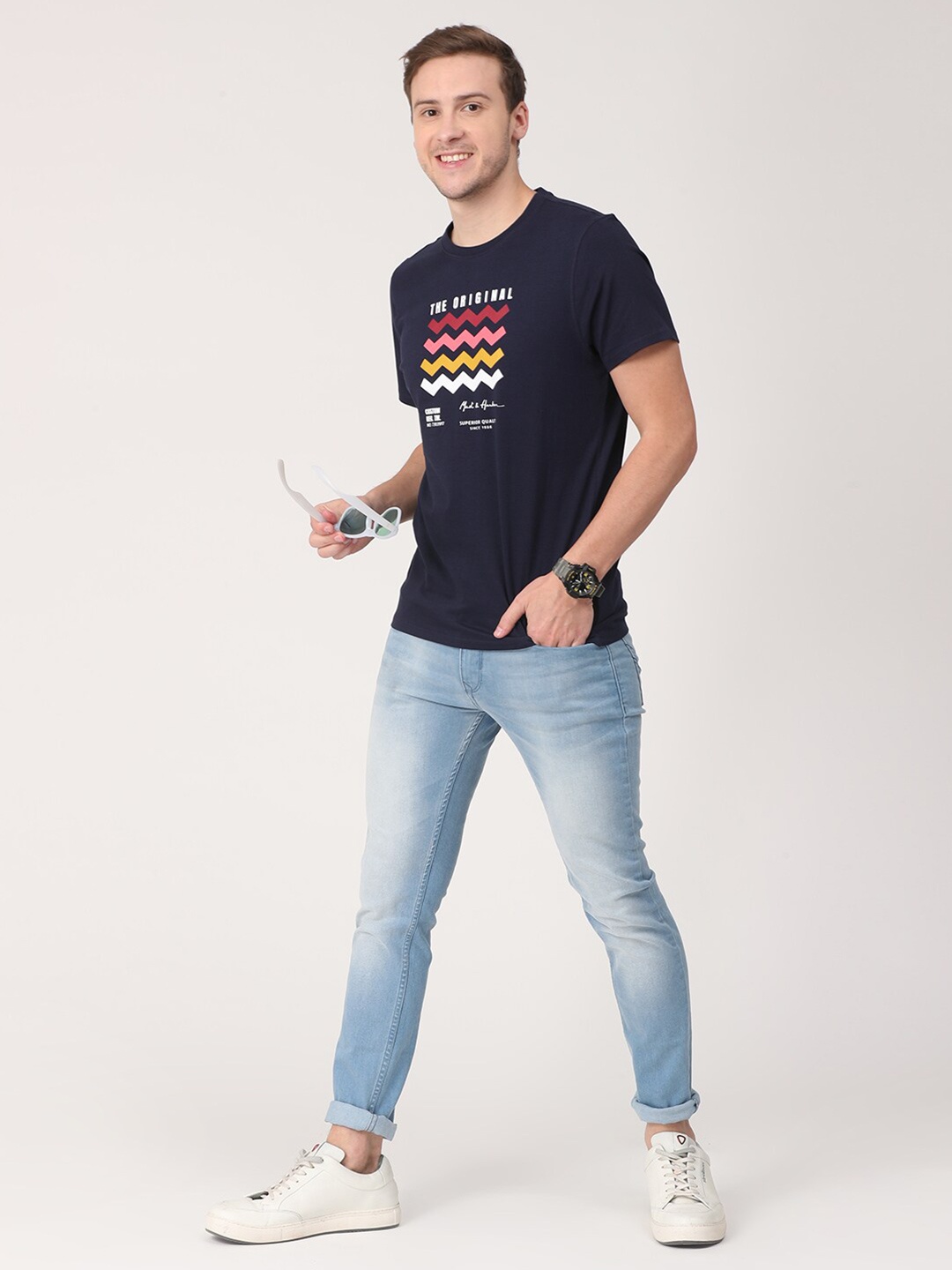 

Mast & Harbour Men Navy Blue Typography Printed T-shirt