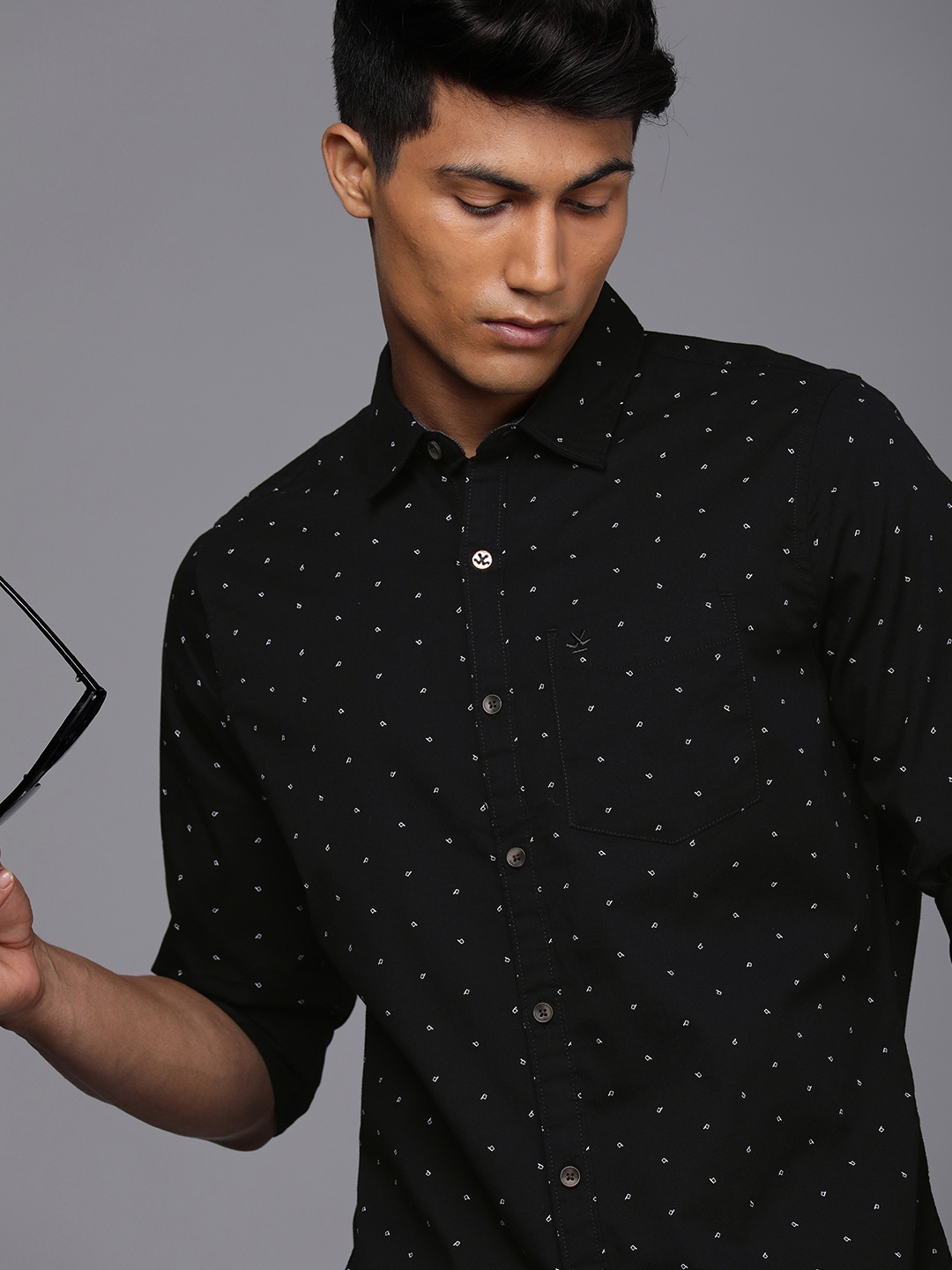 

WROGN Men Navy Blue Polka Dot Printed Casual Shirt
