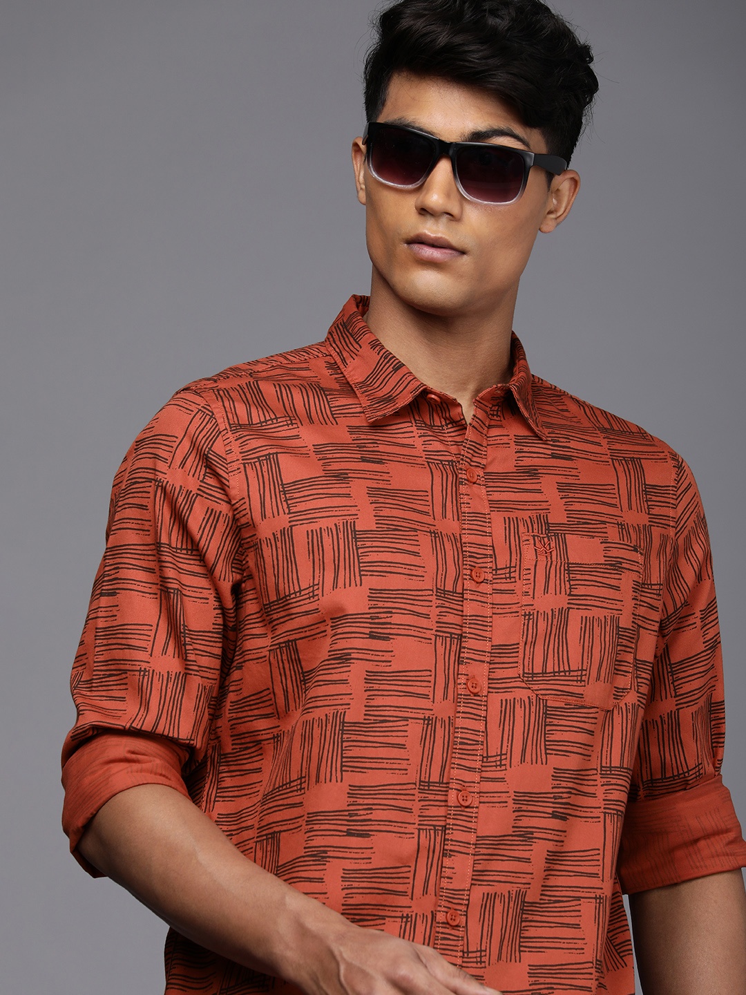 

WROGN Men Orange Multi Stripes Full Sleeves Casual Shirt