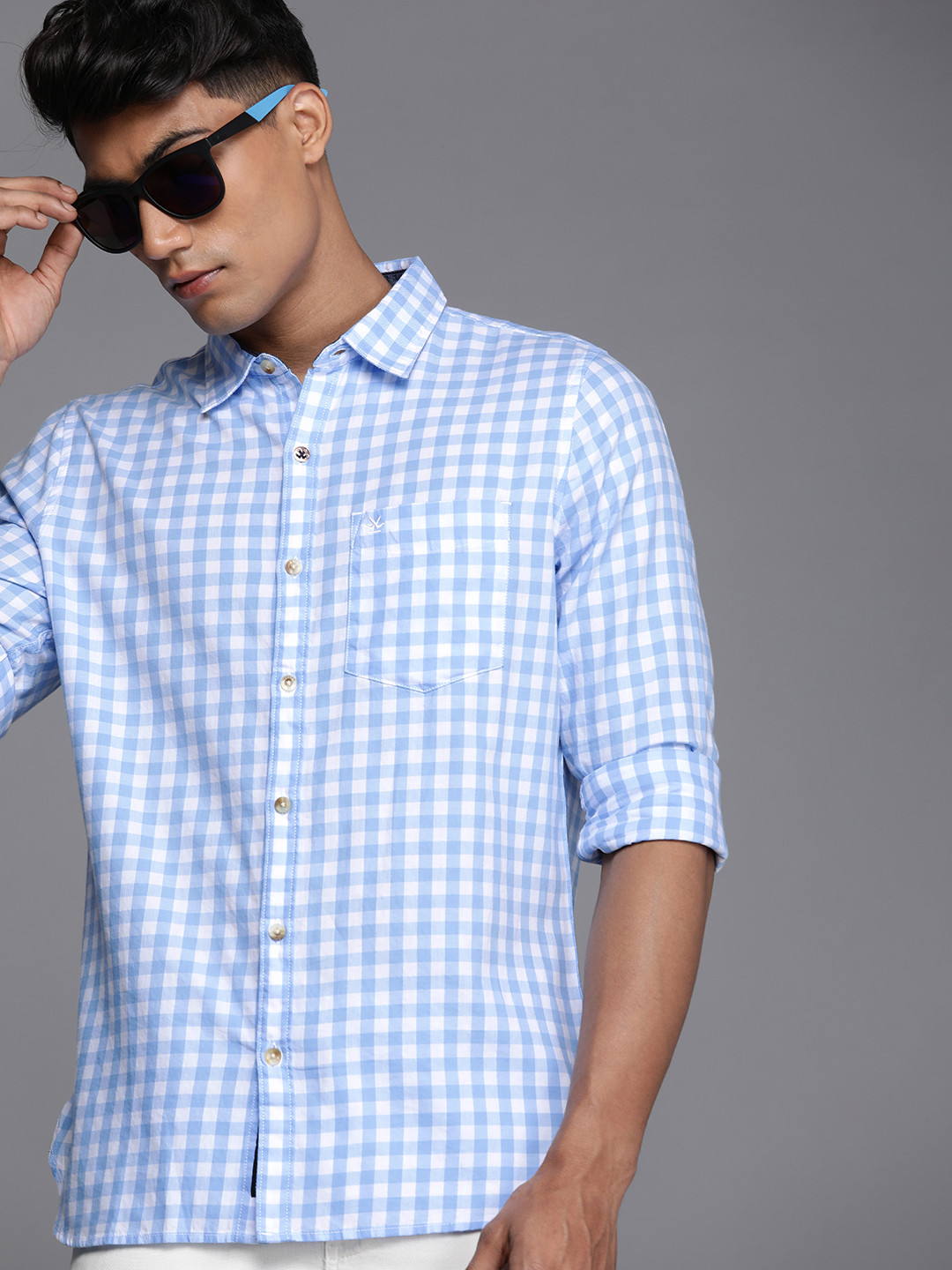 

WROGN Men Off White Windowpane Checks Casual Shirt
