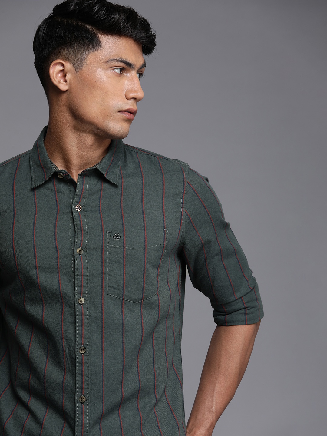 

WROGN Men Grey Multi Stripes Casual Shirt